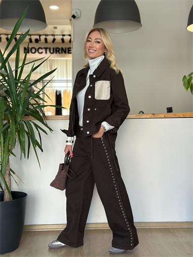 Yan Detaylı Kahve Pantolon Askı0057