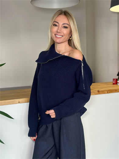 Yandan Fermuarlı Lacivert Kazak Askı00396