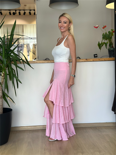 Yırtmaçlı Pembe Etek