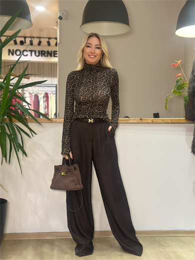 Yumuşak Doku Boğazlı Leopar Bluz Askı310