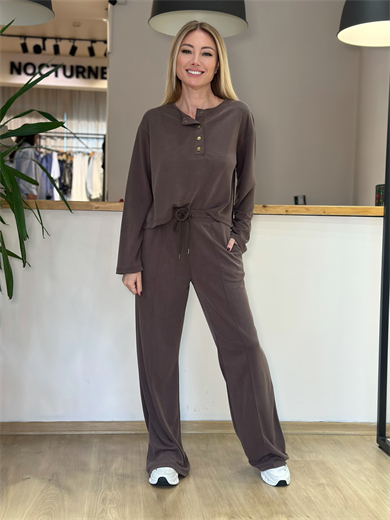 Yumuşak Doku Çıtçıtlı Kahve Takım Askı009