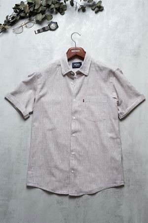 Brothers Erkek Comfort Fit Kısa Kol Tek Cepli Yıkamalı Pamuk Keten Gömlek Lunas Ss B01.251.609 - Karamel