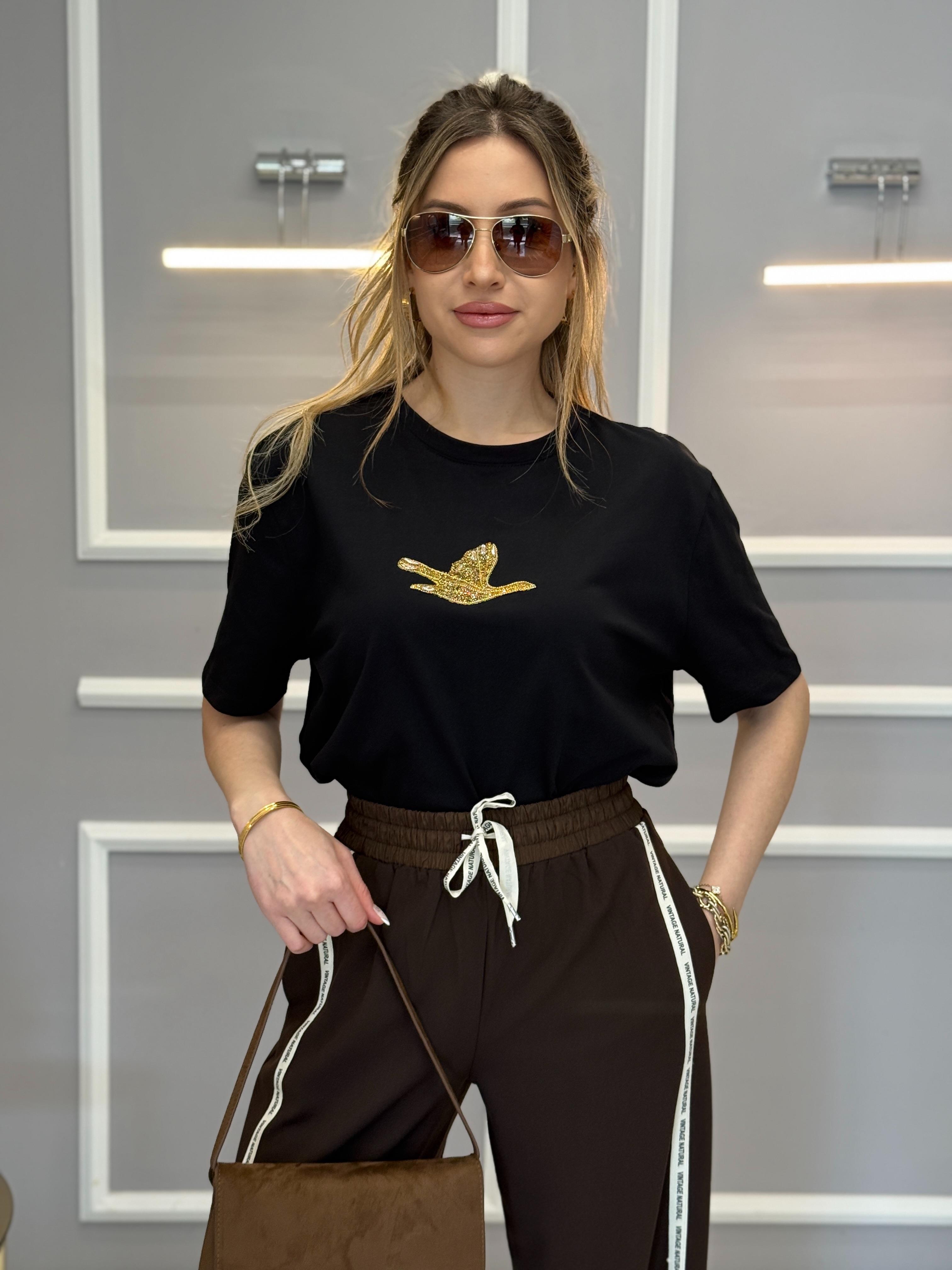 Bn Premium Gold Detaylı Siyah Tişört 