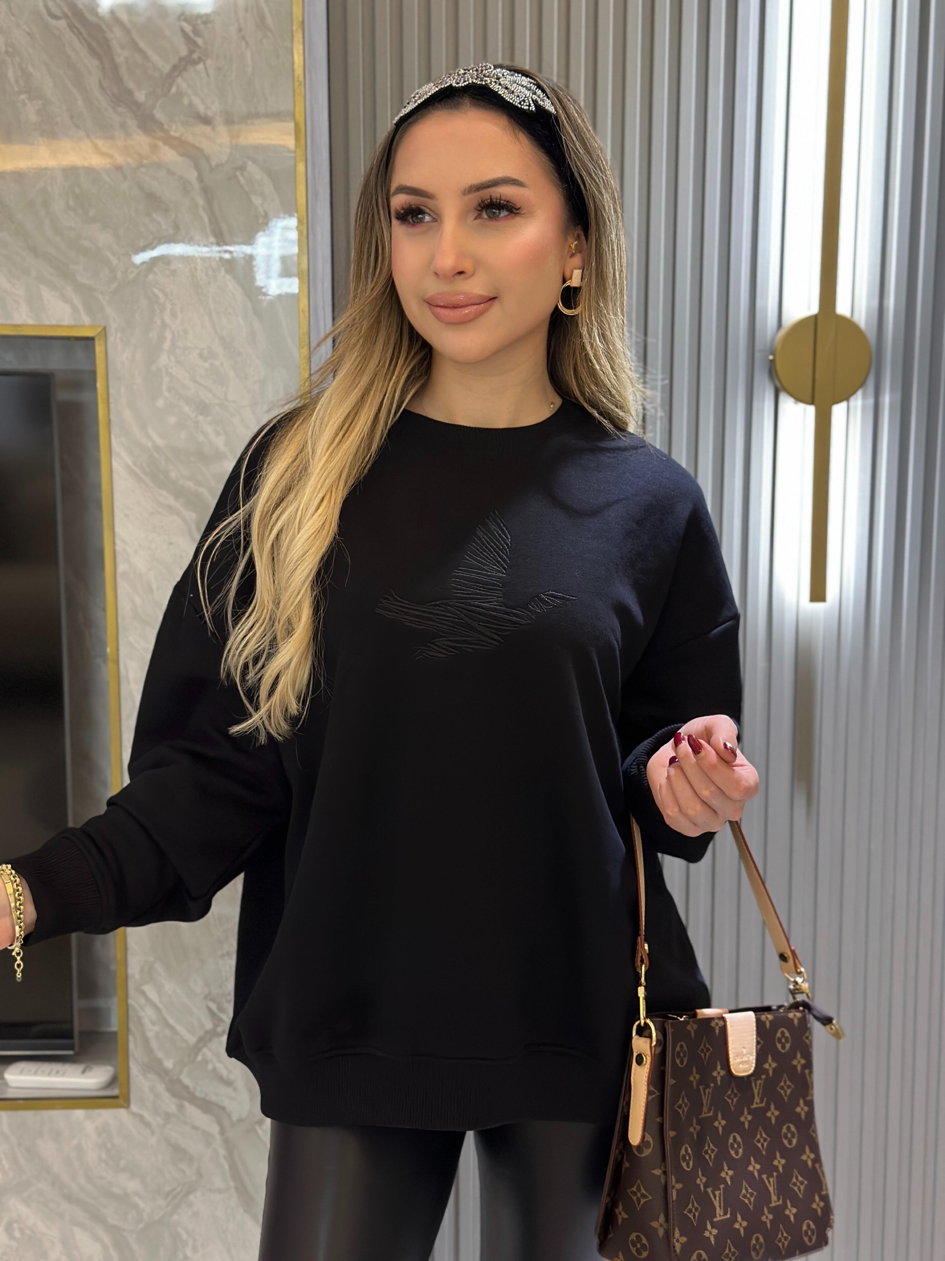 Bn Sweatshirt  Kuş Nakış Detaylı Siyah