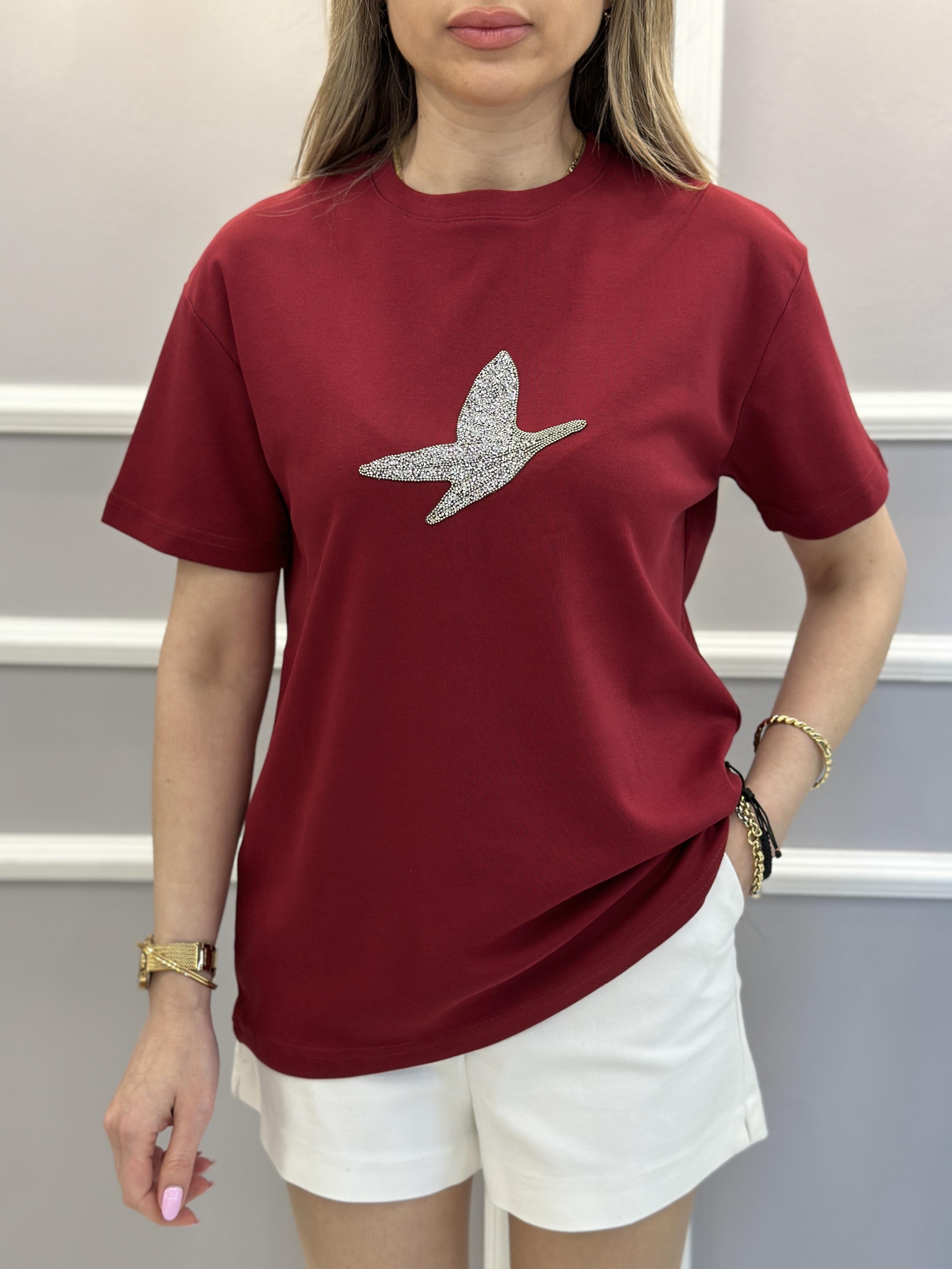 Bn T-Shirt Premium Taşlı Detaylı Bordo