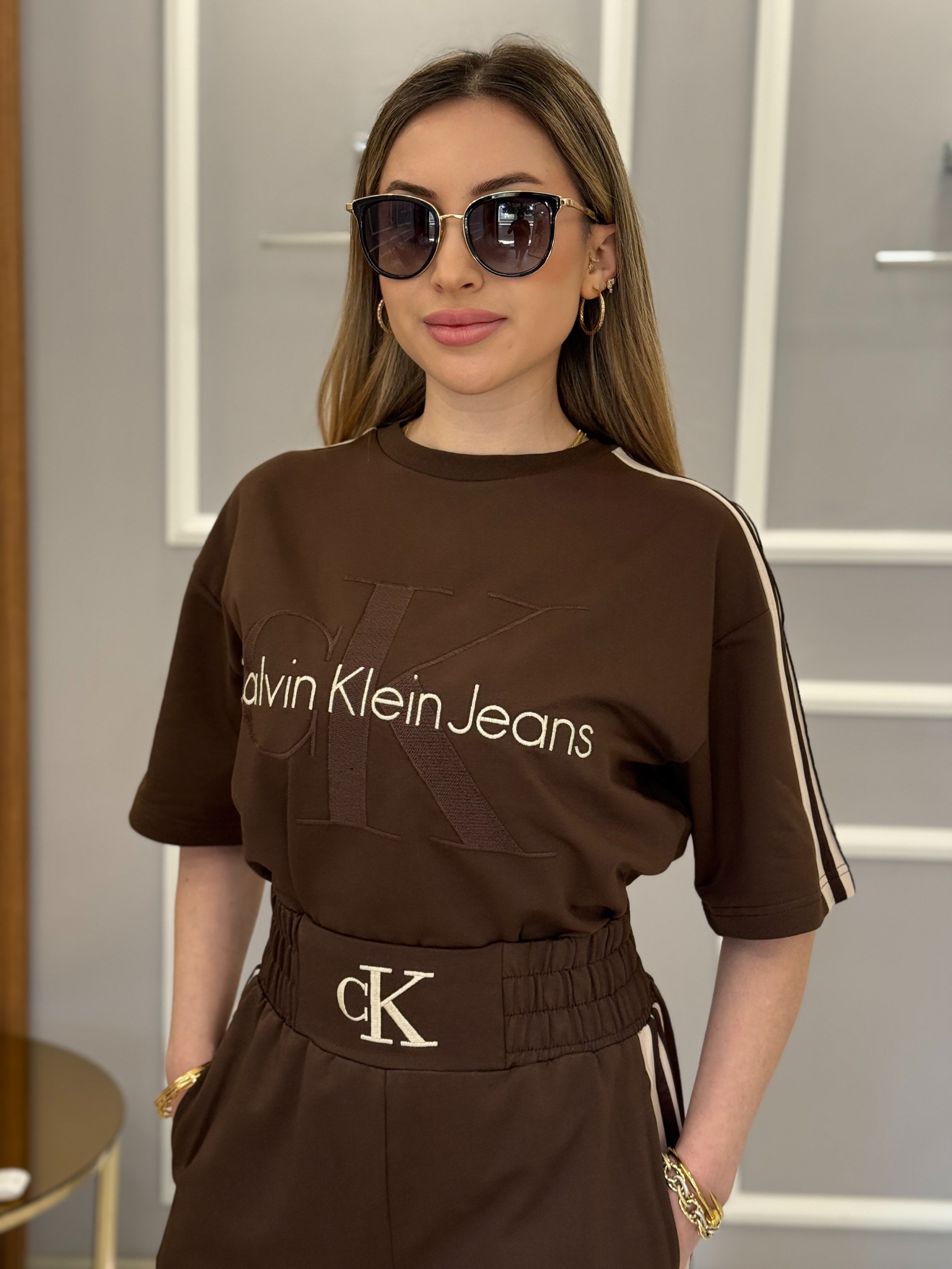 Cn Premium Bel Detaylı Nakış Yazılı Kahverengi Takım 