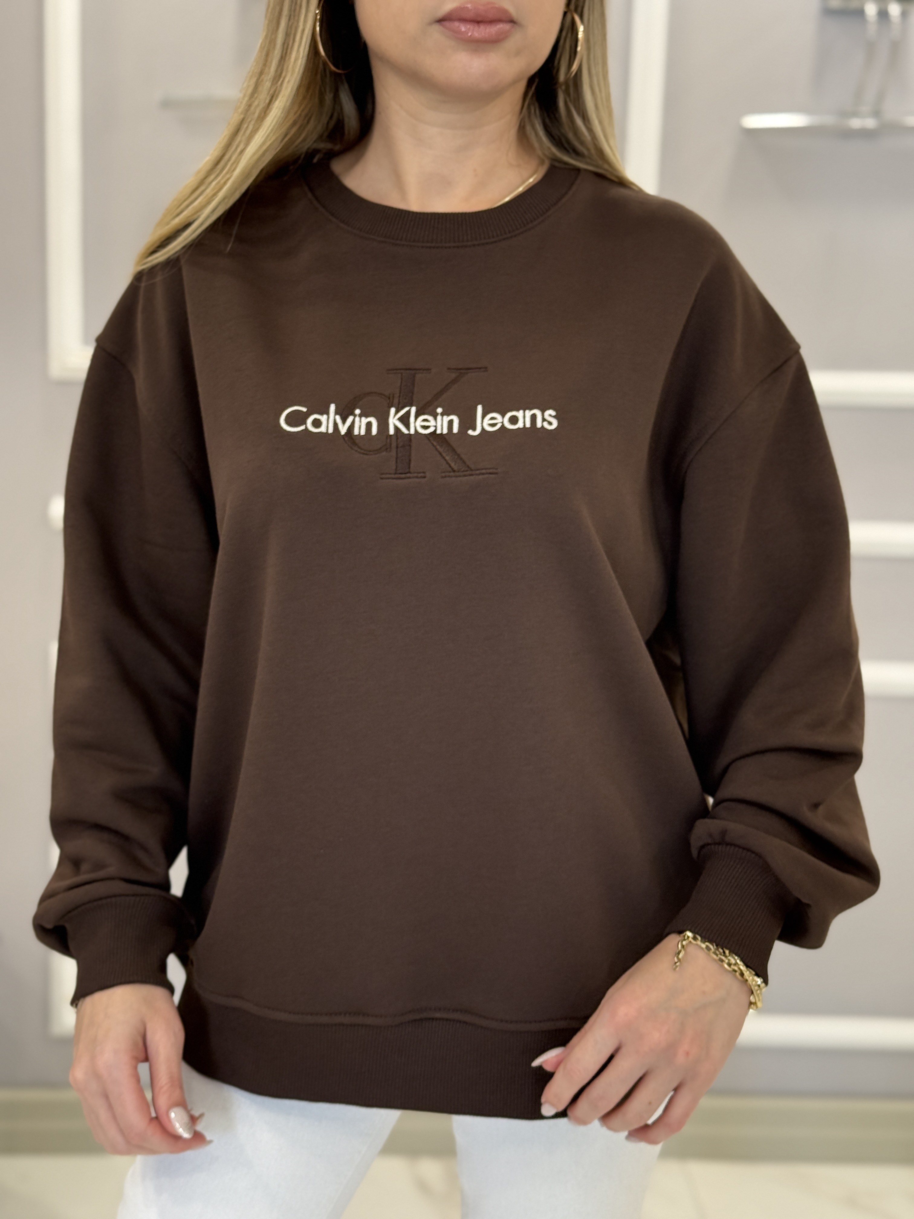 CN Premium Nakış Yazı Detaylı Sweatshirt Kahverengi