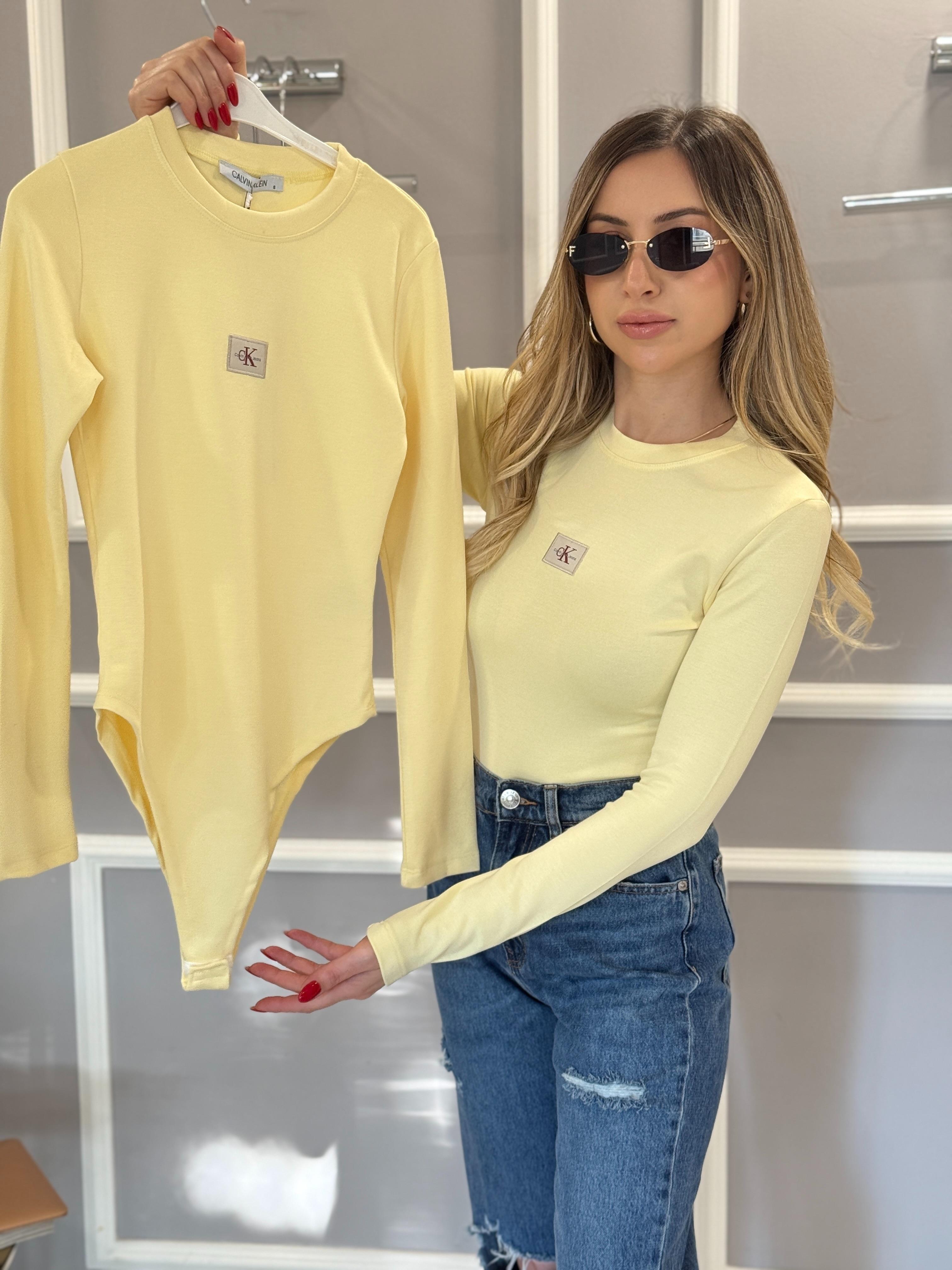 Cnk Bodysuit Likralı Nakış Yazılı Sarı