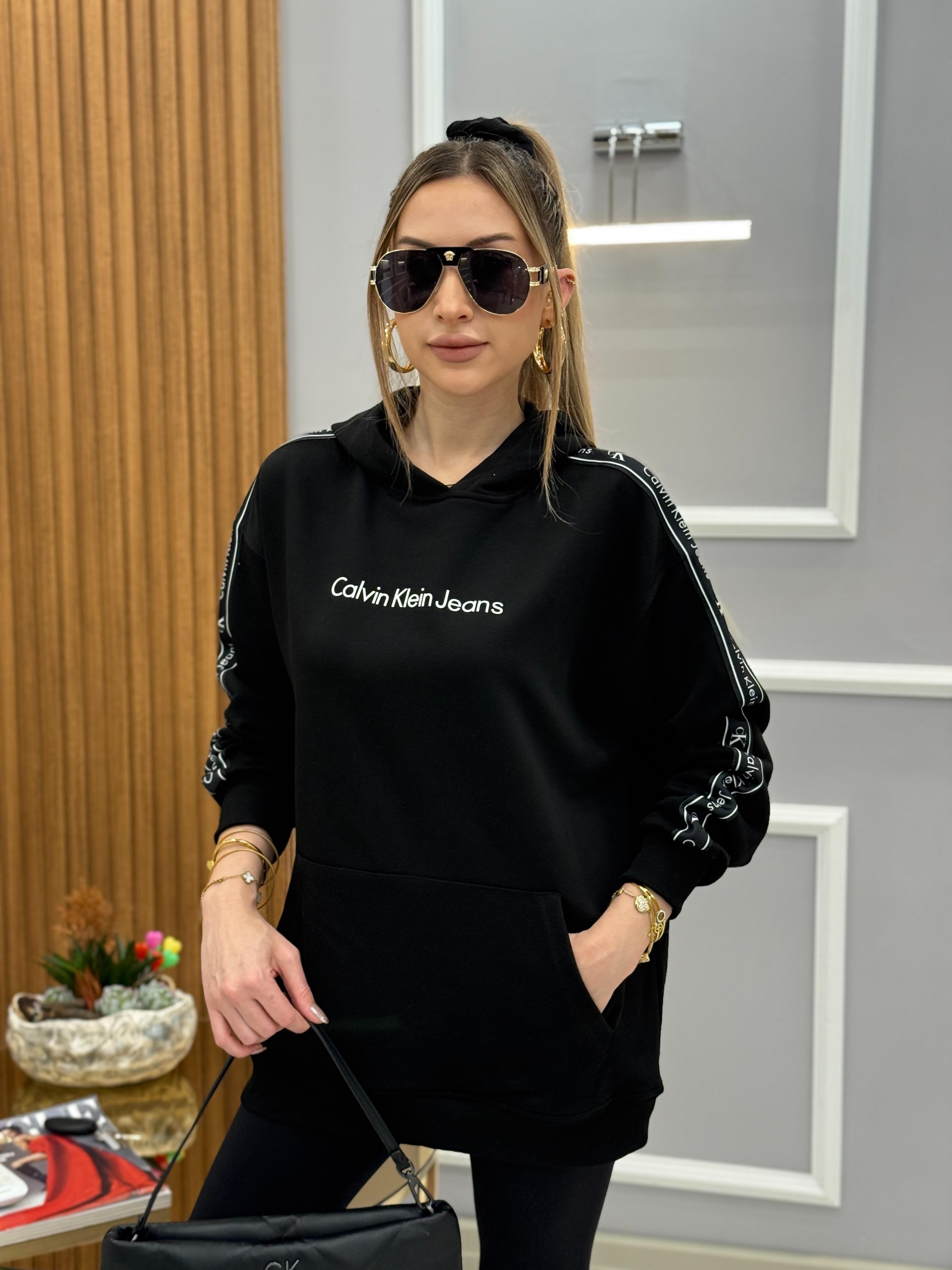Cnk Kol Deatylı Kapişonlu Boyu 70 cm Cepli Siyah Sweat