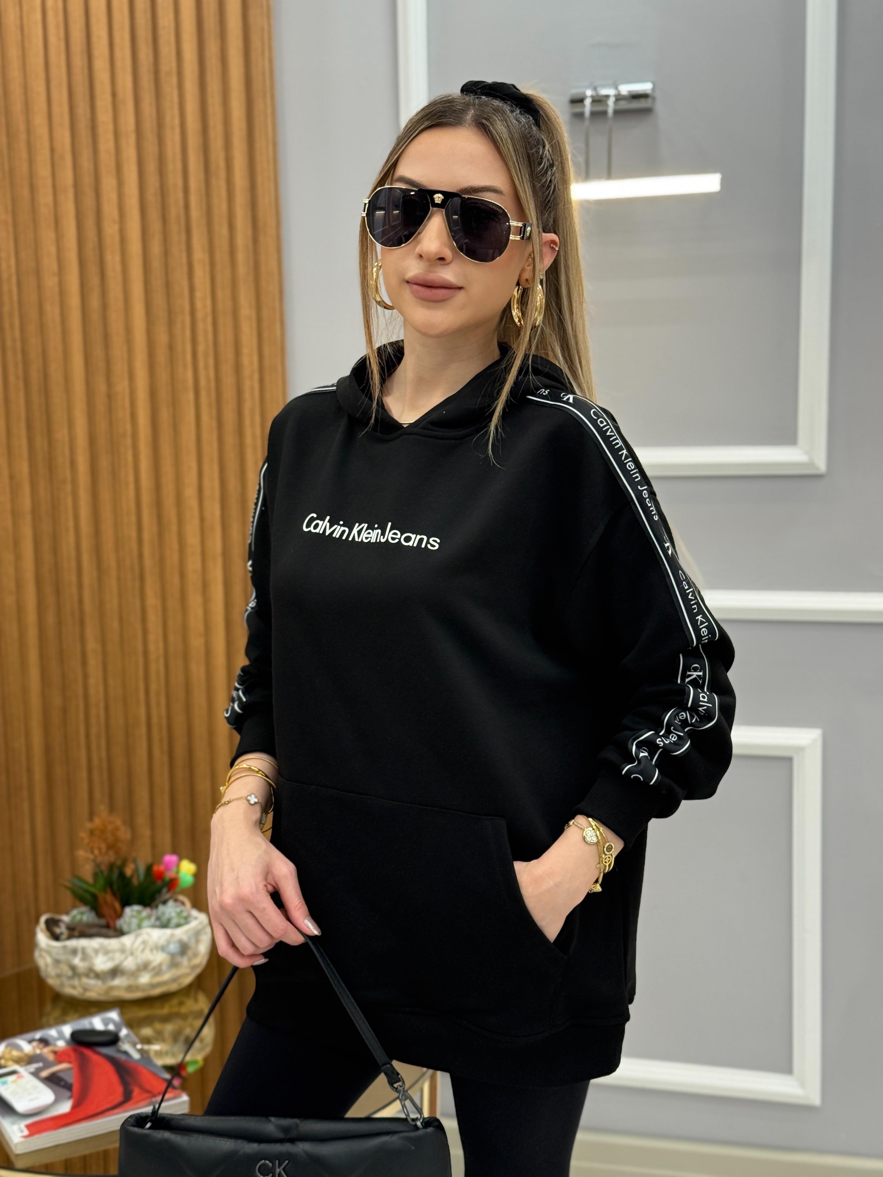 Cnk Kol Deatylı Kapişonlu Boyu 70 cm Cepli Siyah Sweat
