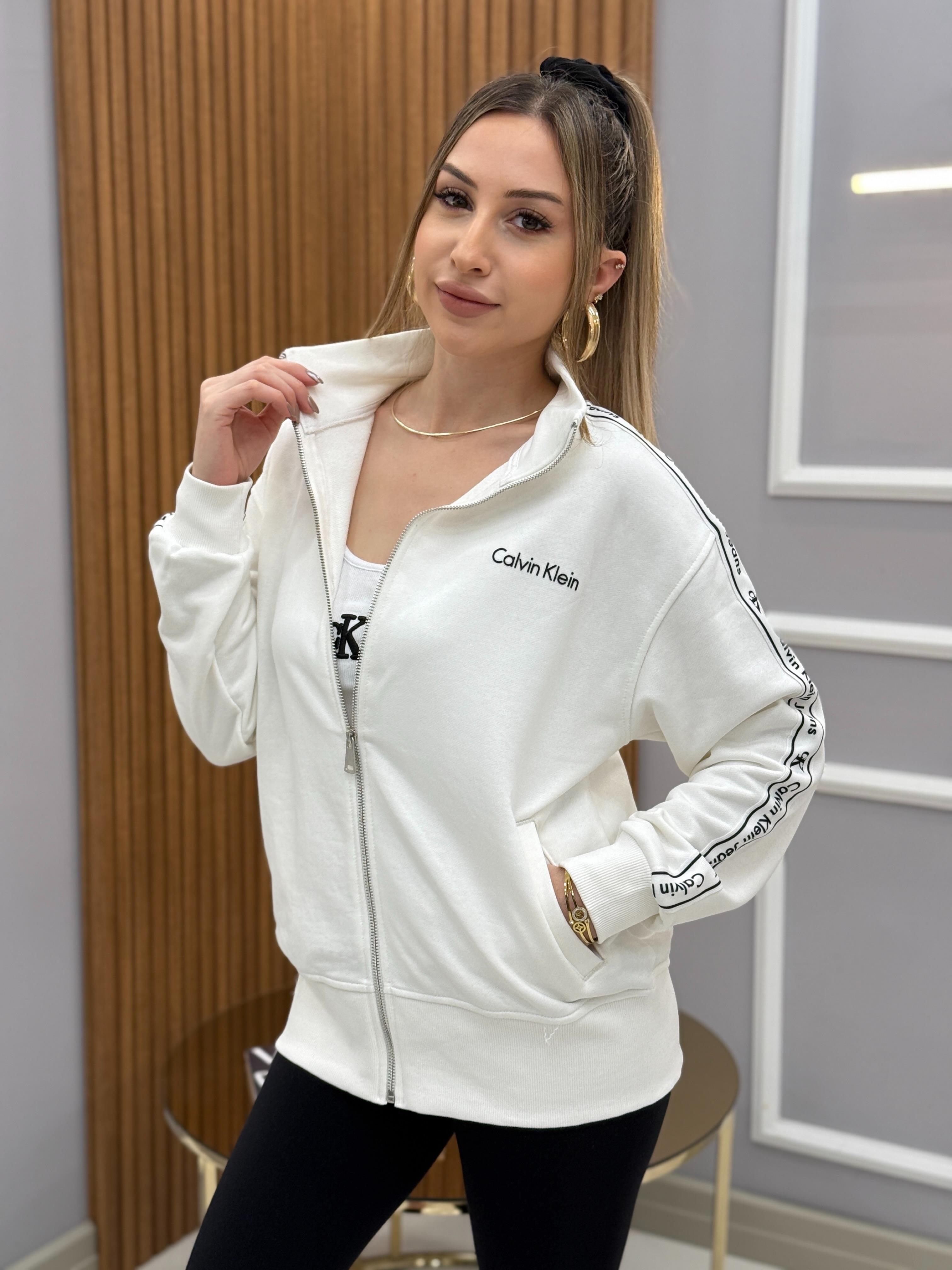 Cnk Kol Detaylı Beyaz Fermuarlı Ceket Sweat Boyu 65 cm