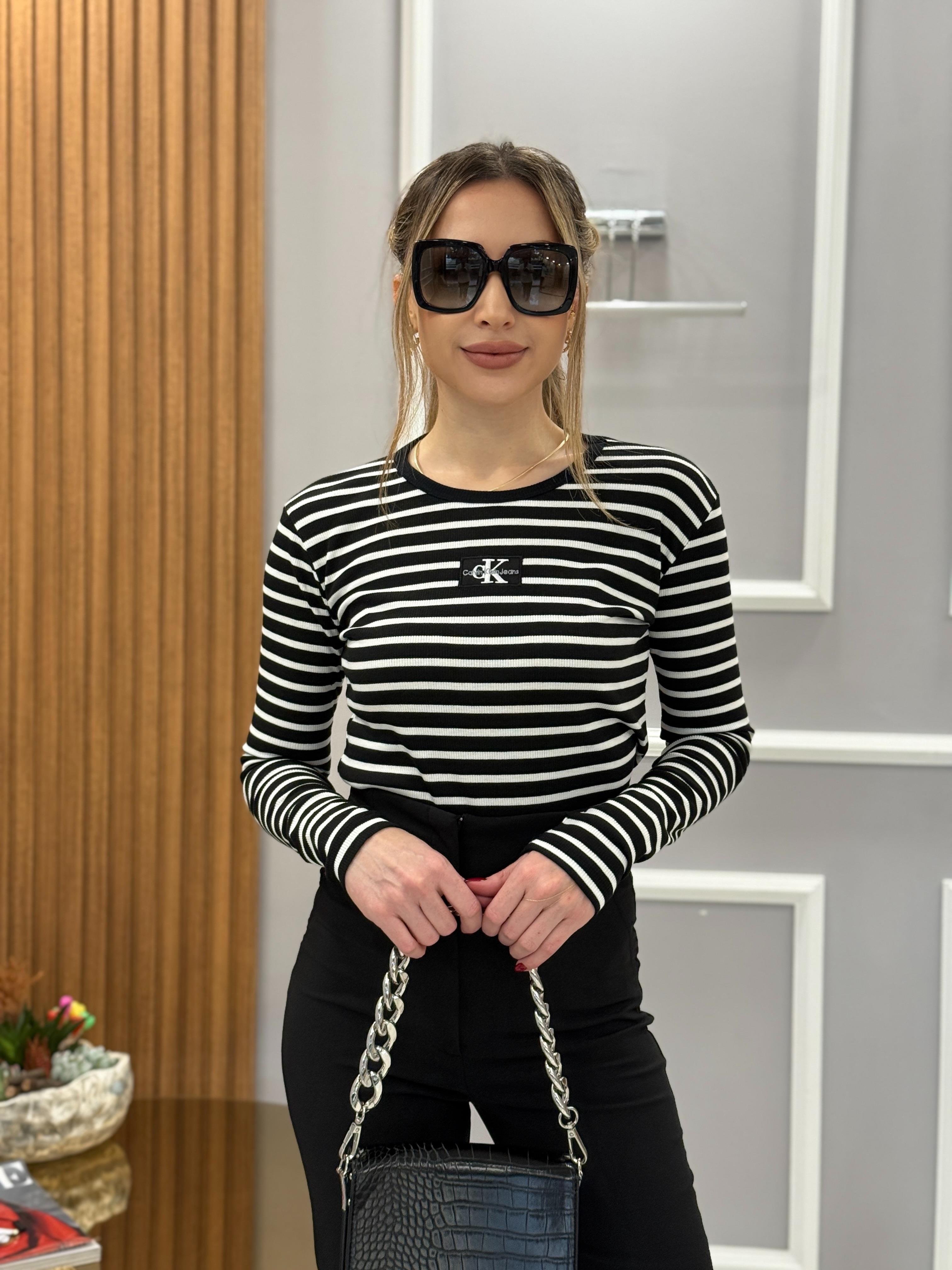 Cnk Likralı Siyah Çizgili Bluz