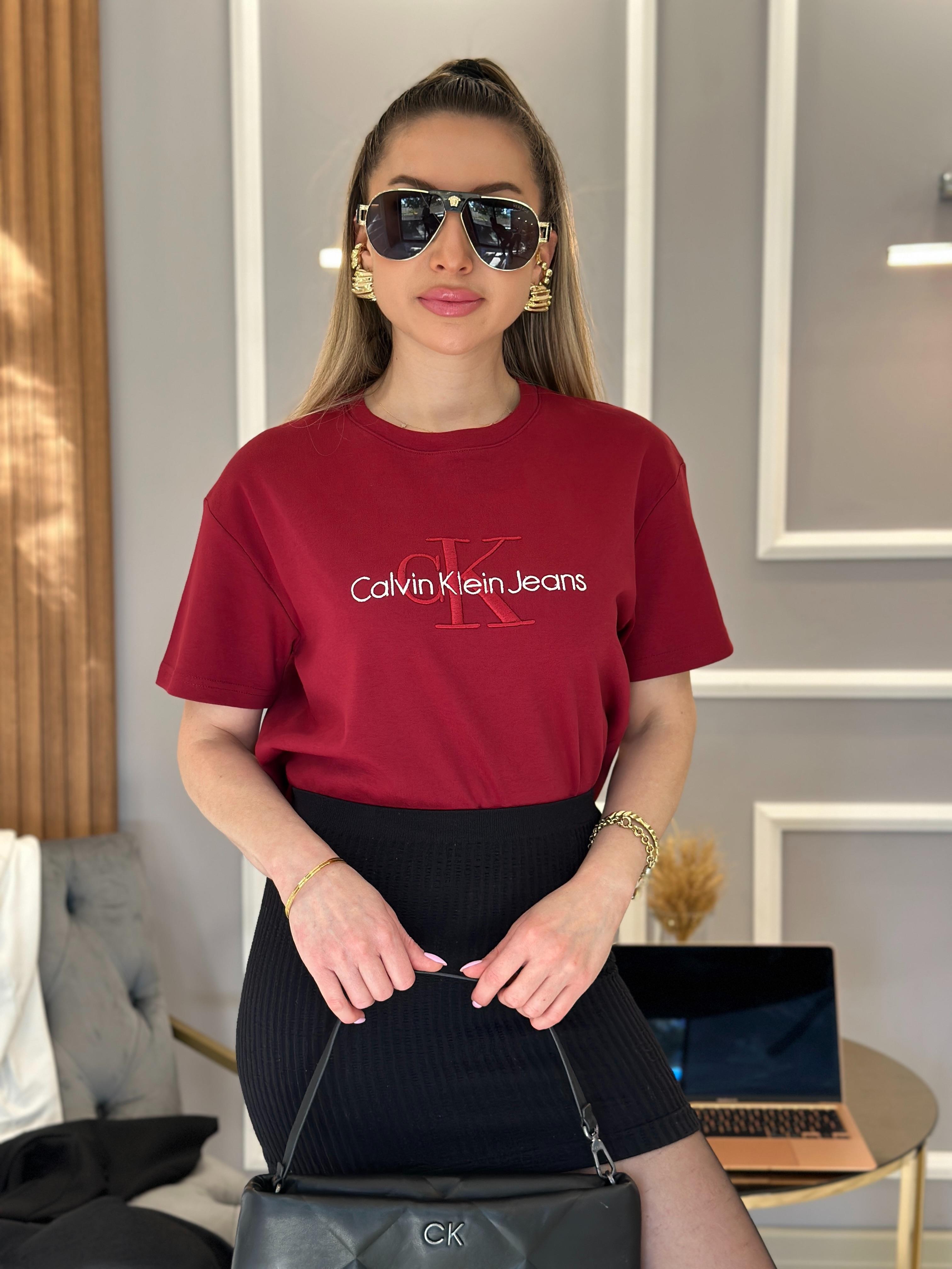 Cnk T-shirt Nakış Yazılı Bordo