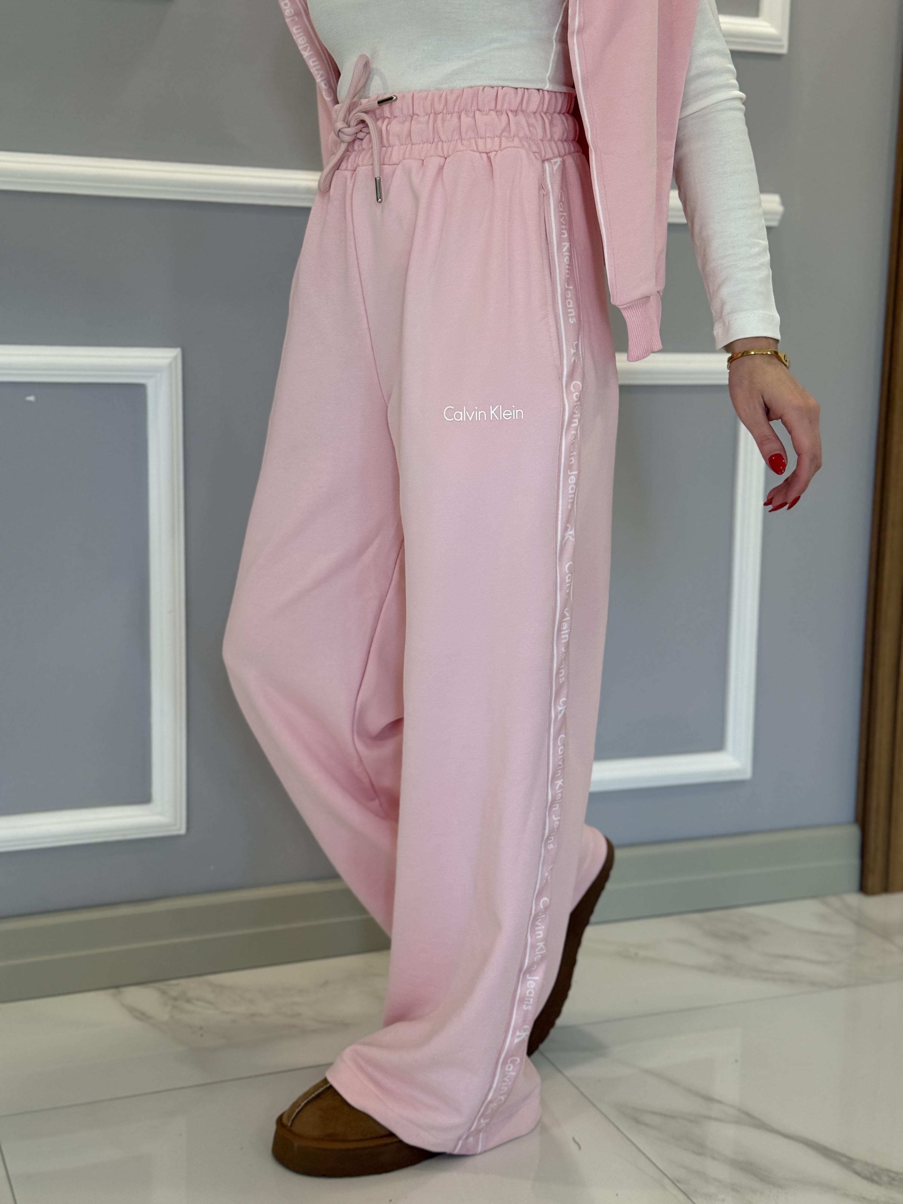 Cnk Yazı Şerit Detaylı Palazzo Eşofman Altı Pembe