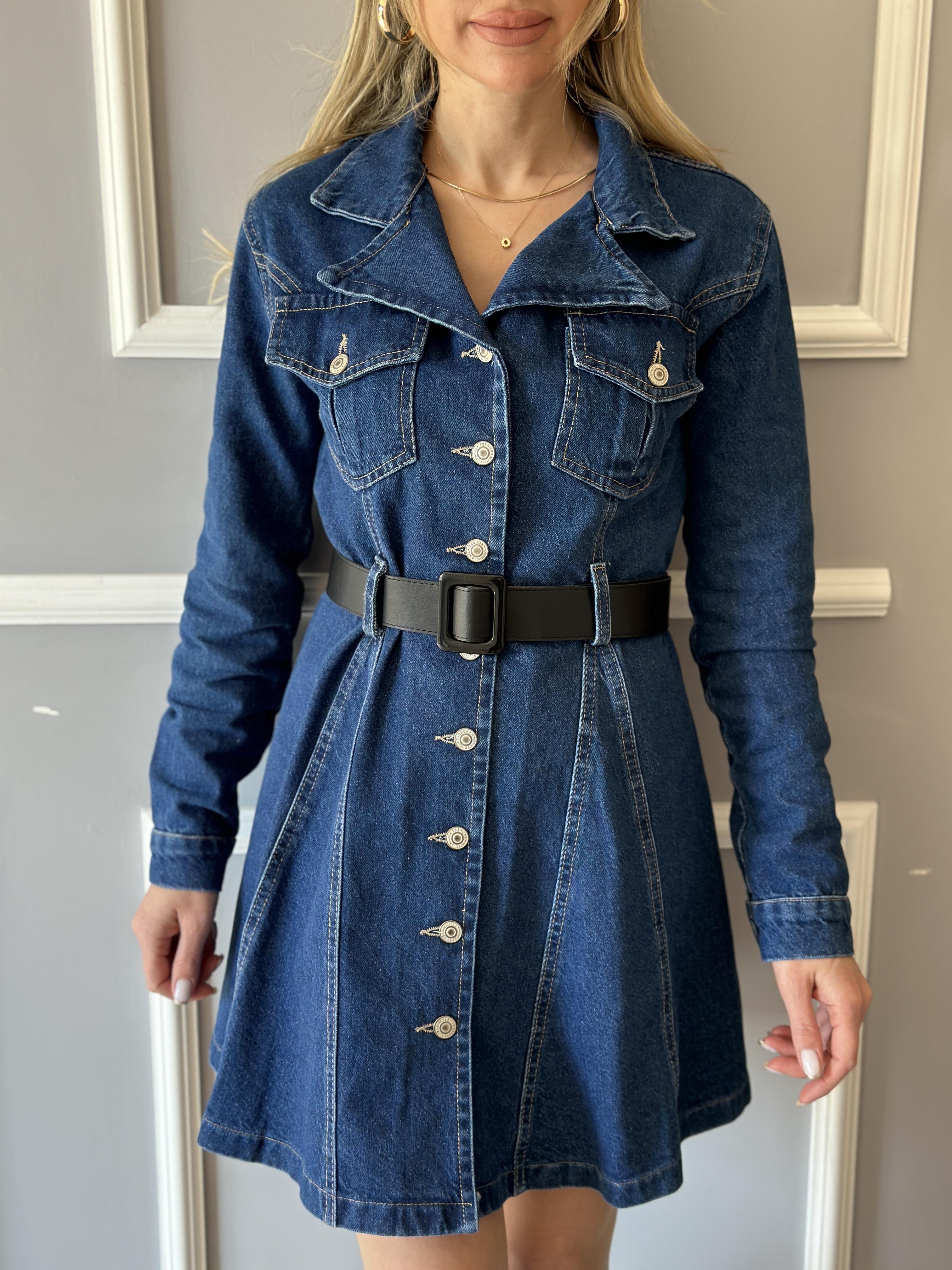 Elia Jeans Elbise Kemerli Mavi
