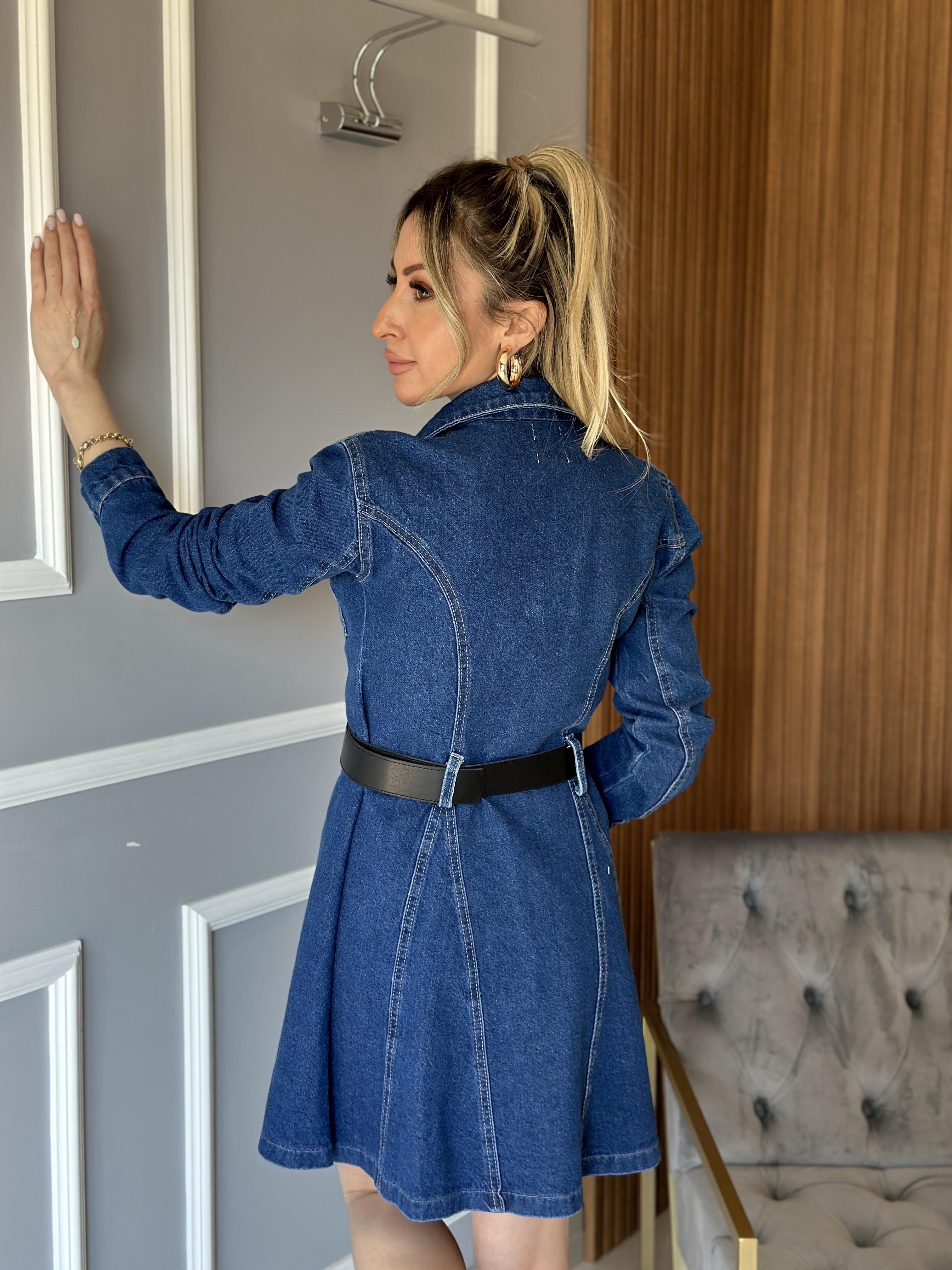 Elia Jeans Elbise Kemerli Mavi