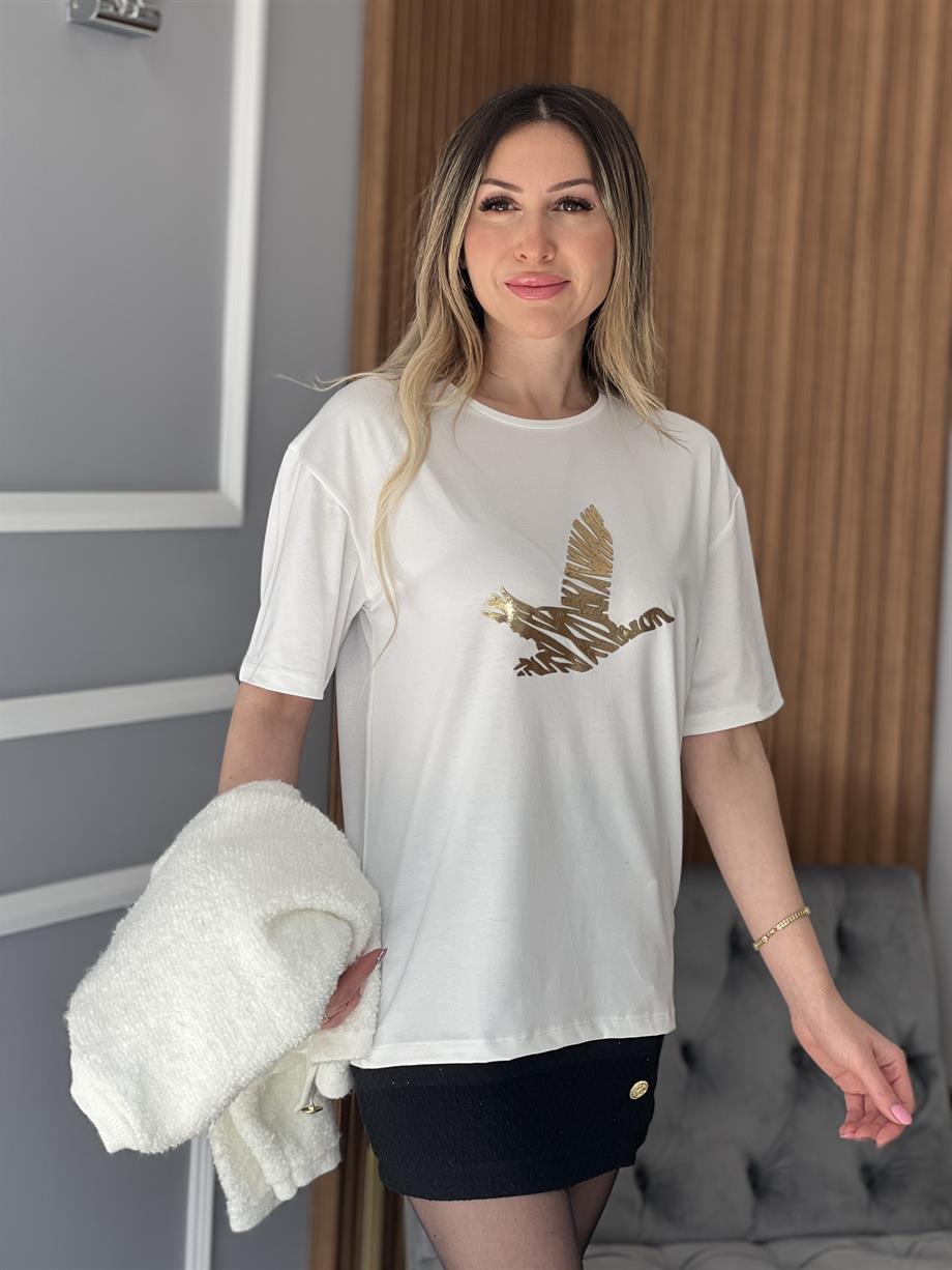 Gold Detaylı Tshirt Beyaz