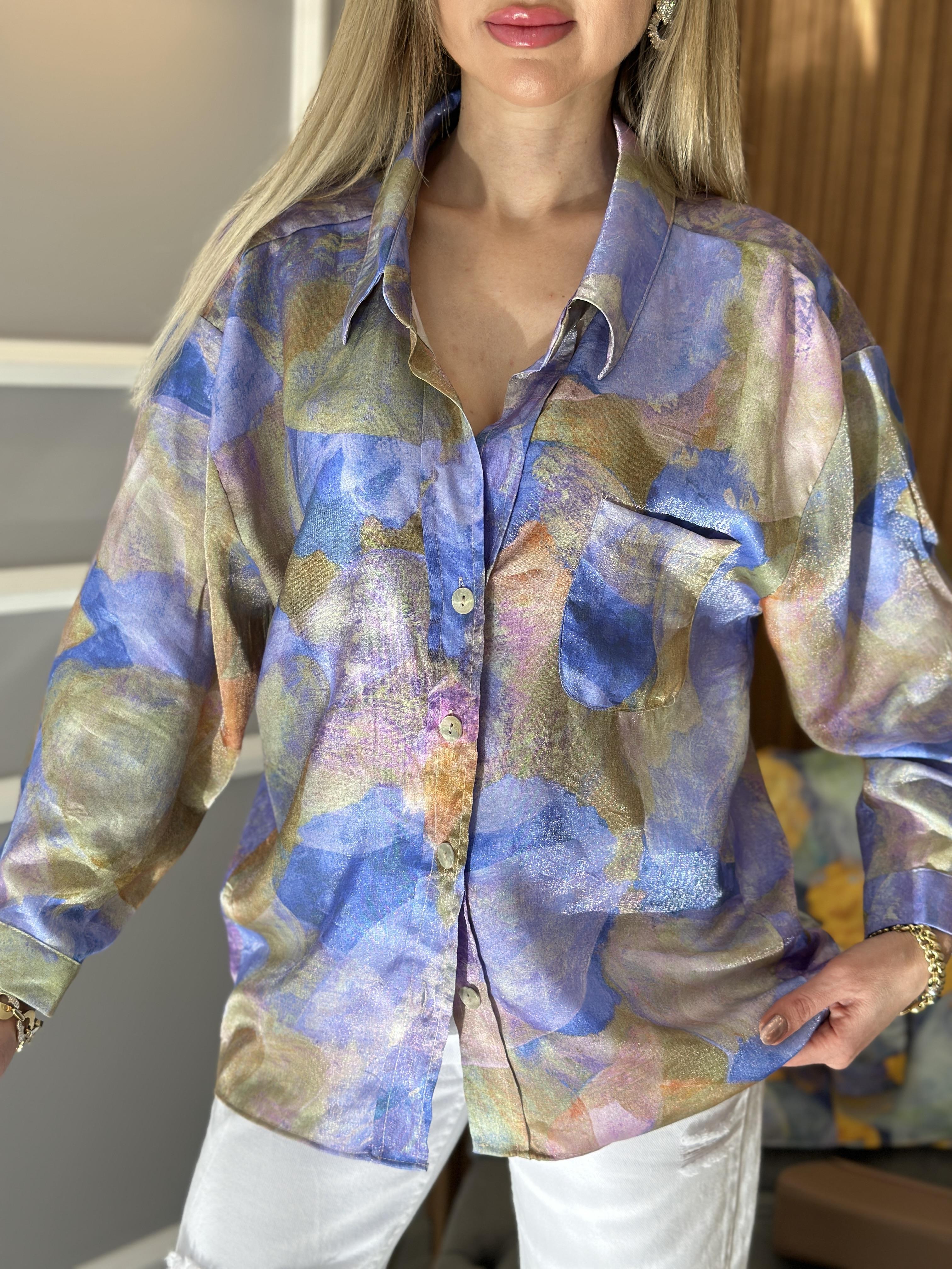 Gömlek Mavi Batik Desen