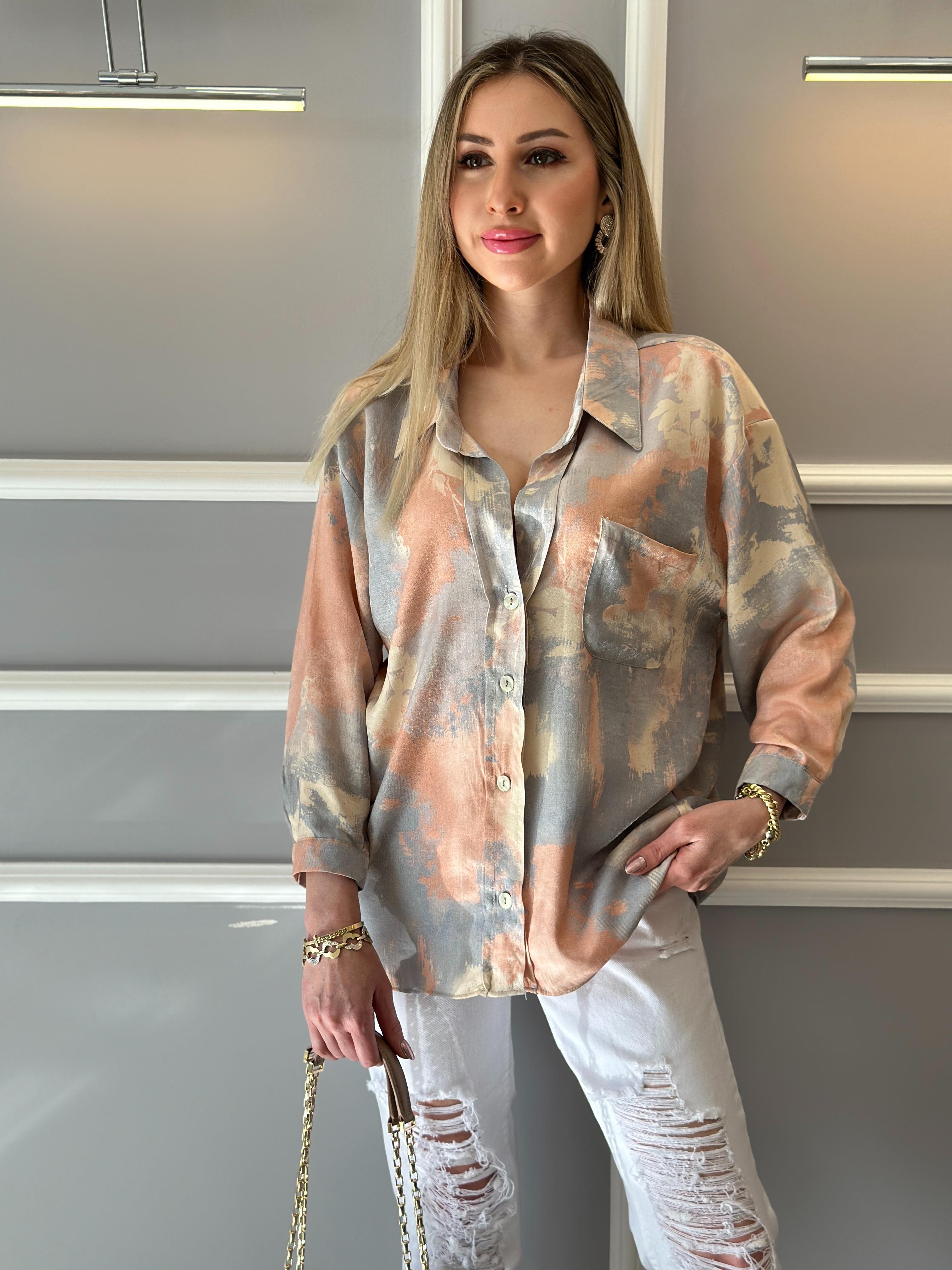 Gömlek Pembe Batik Desen