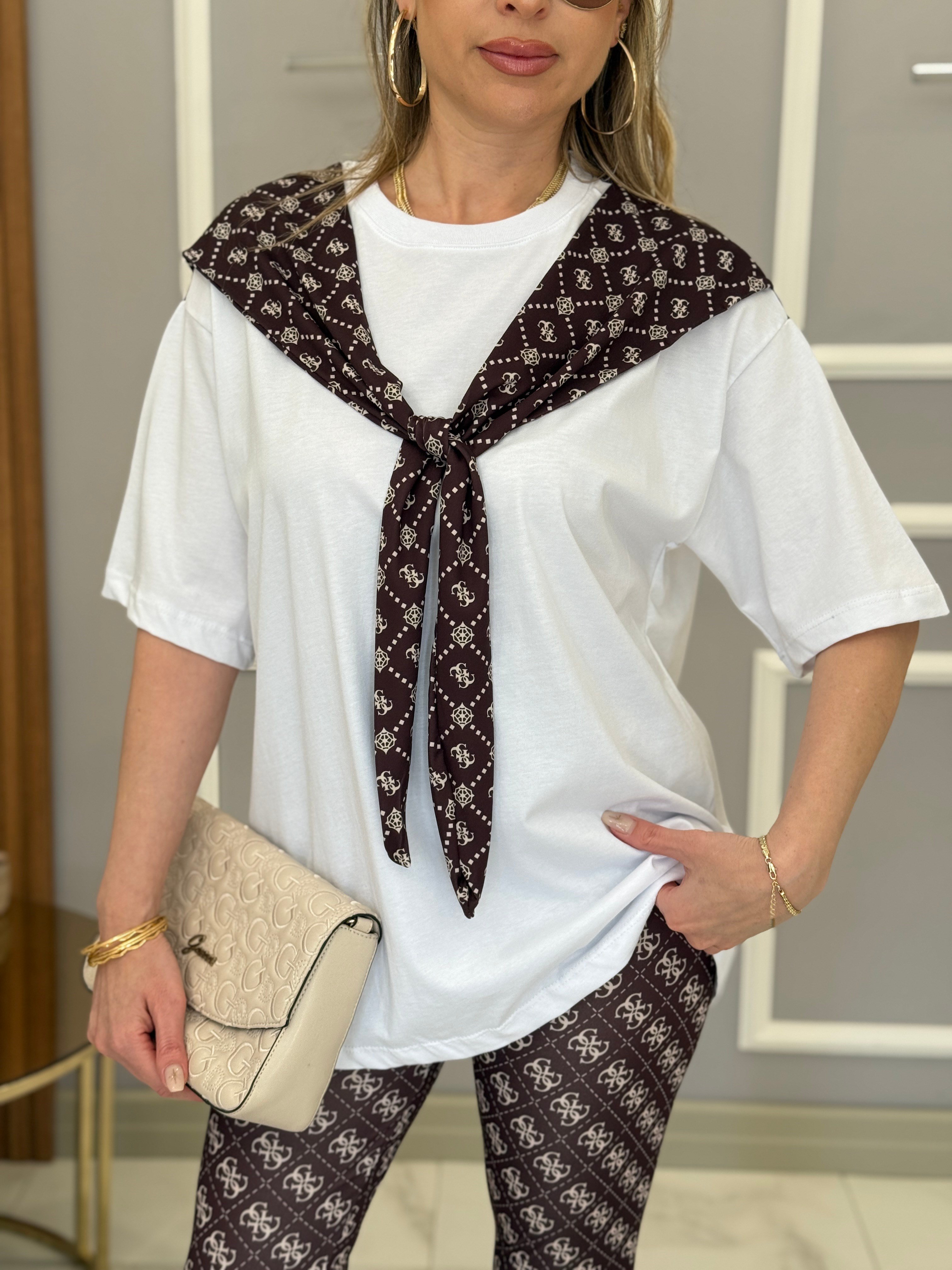 Gu Fularlı Oversize Tişört Kahverengi