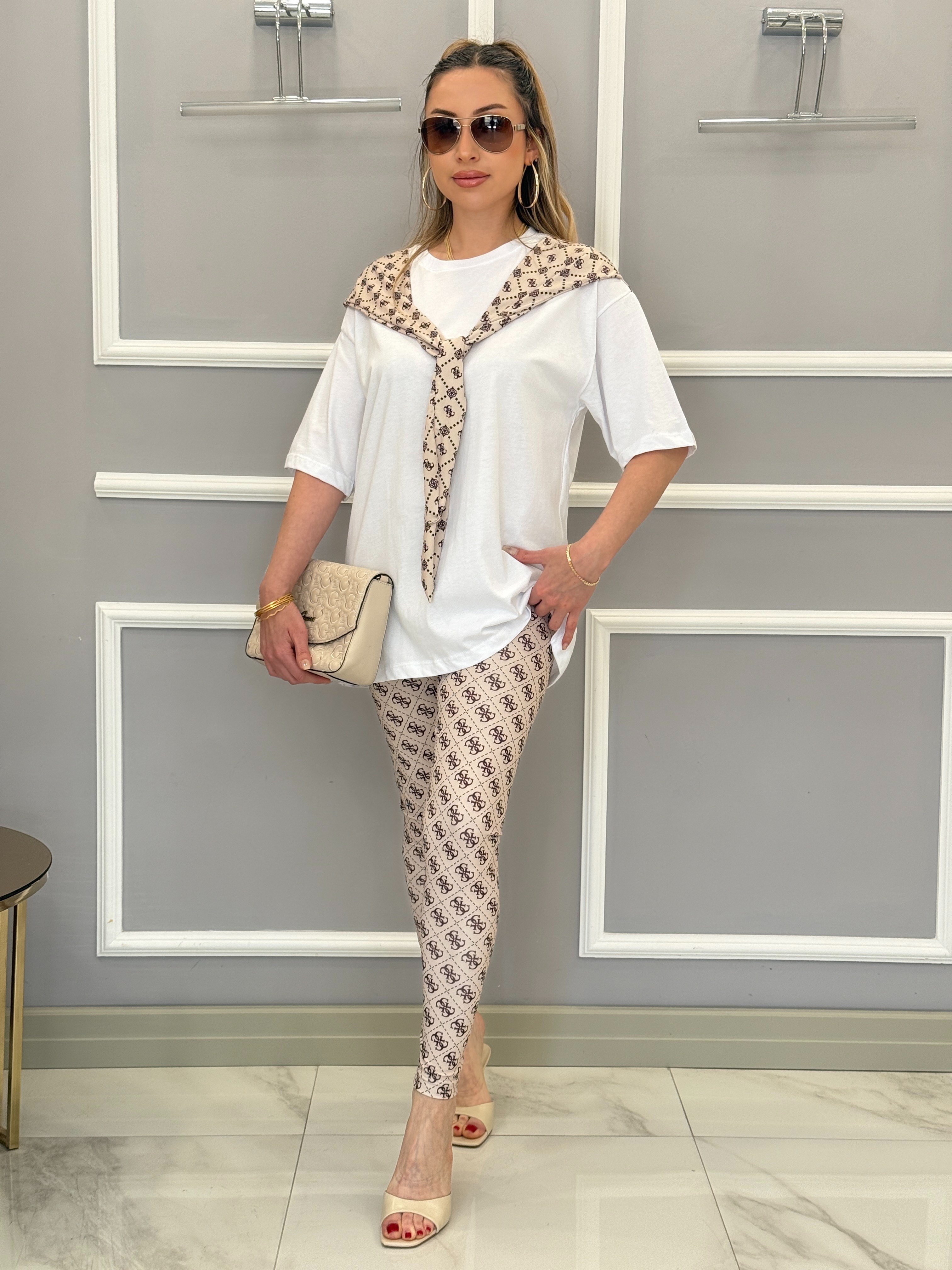 Gu Fularlı Oversize Tişört Vizon