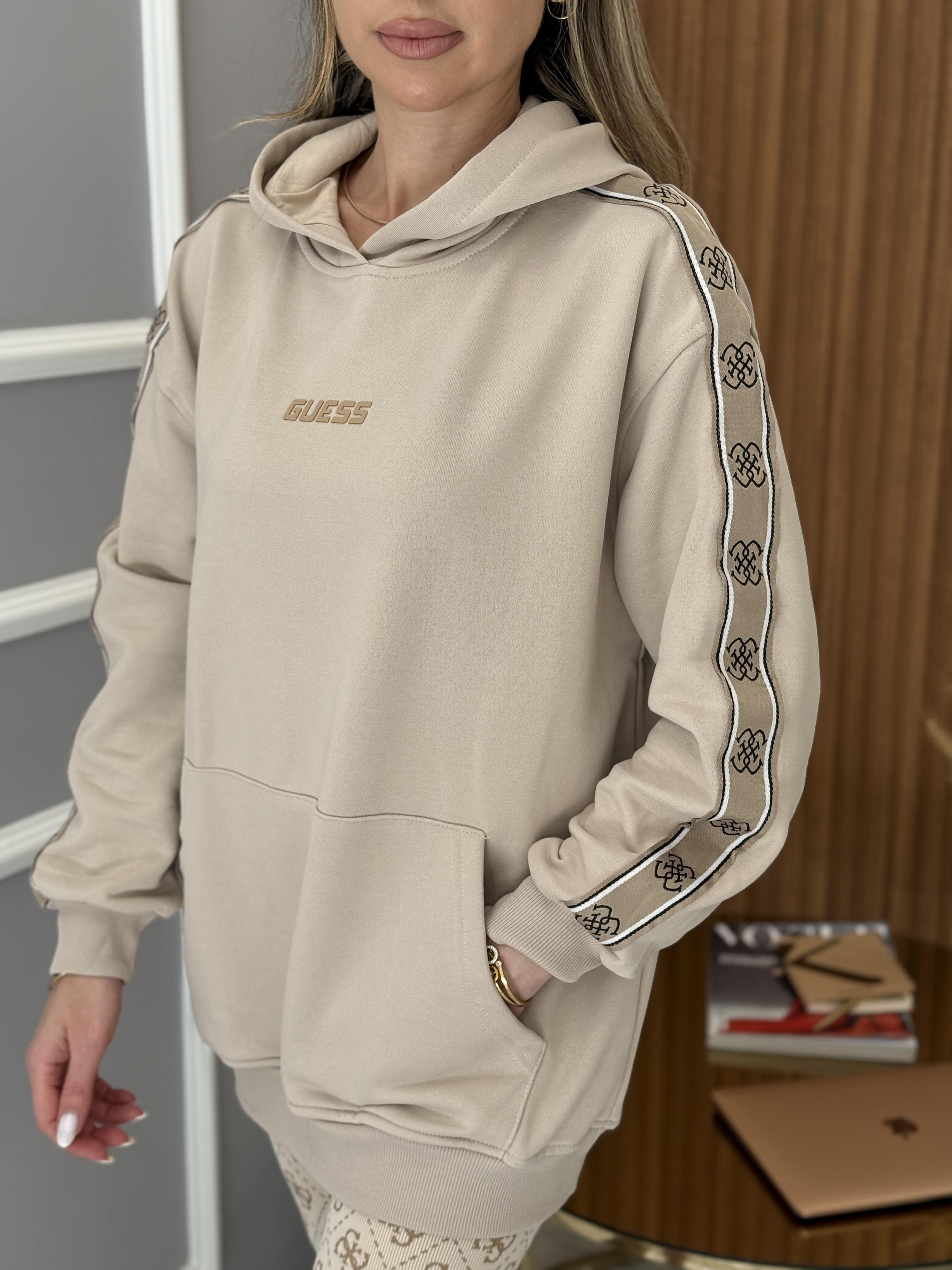 GU Kapüşonlu Kol Detaylı Boyu 70 cm Vizon Sweat