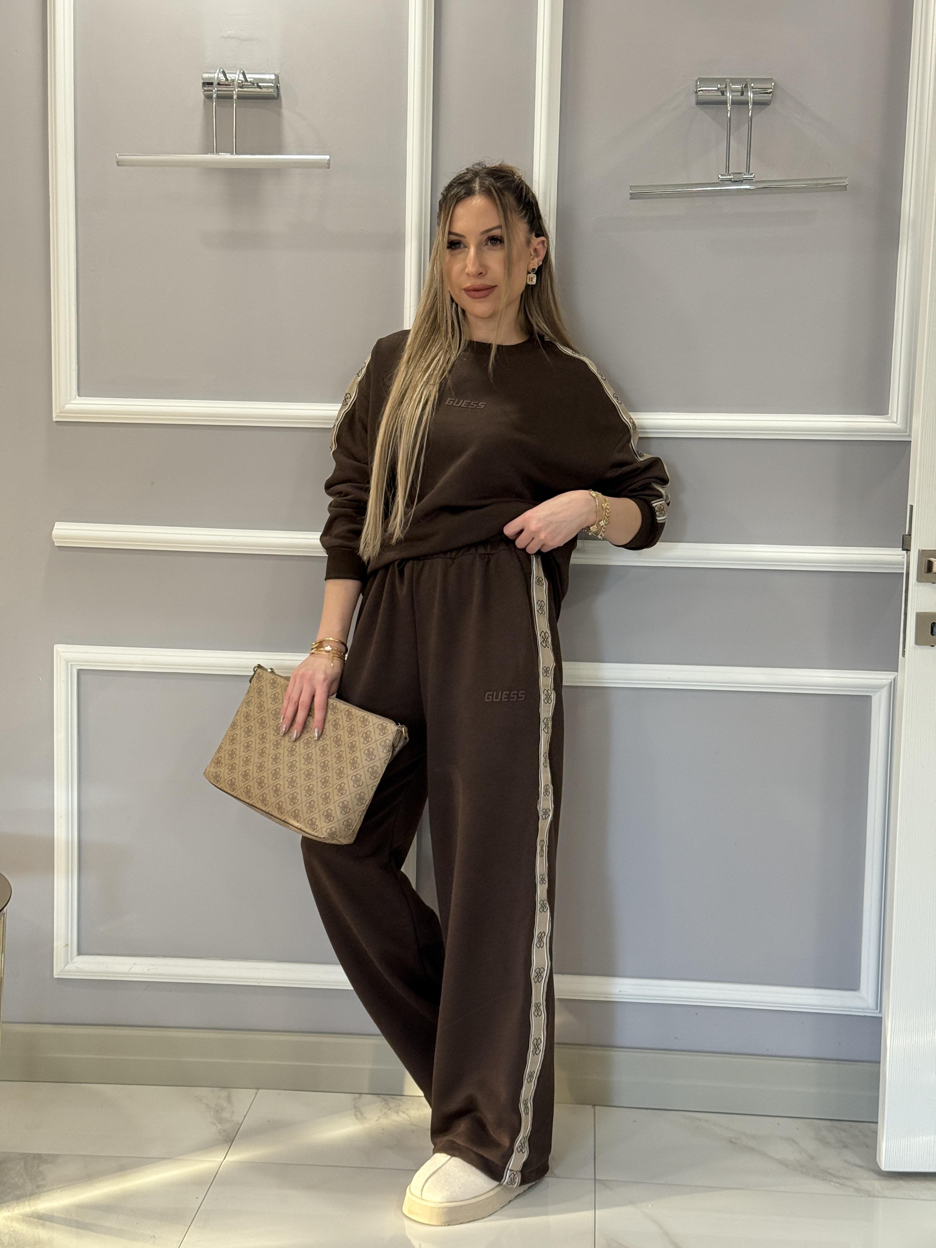 GU Plazzo Pantolon Eşofman Altı Yan Detaylı Kahverengi