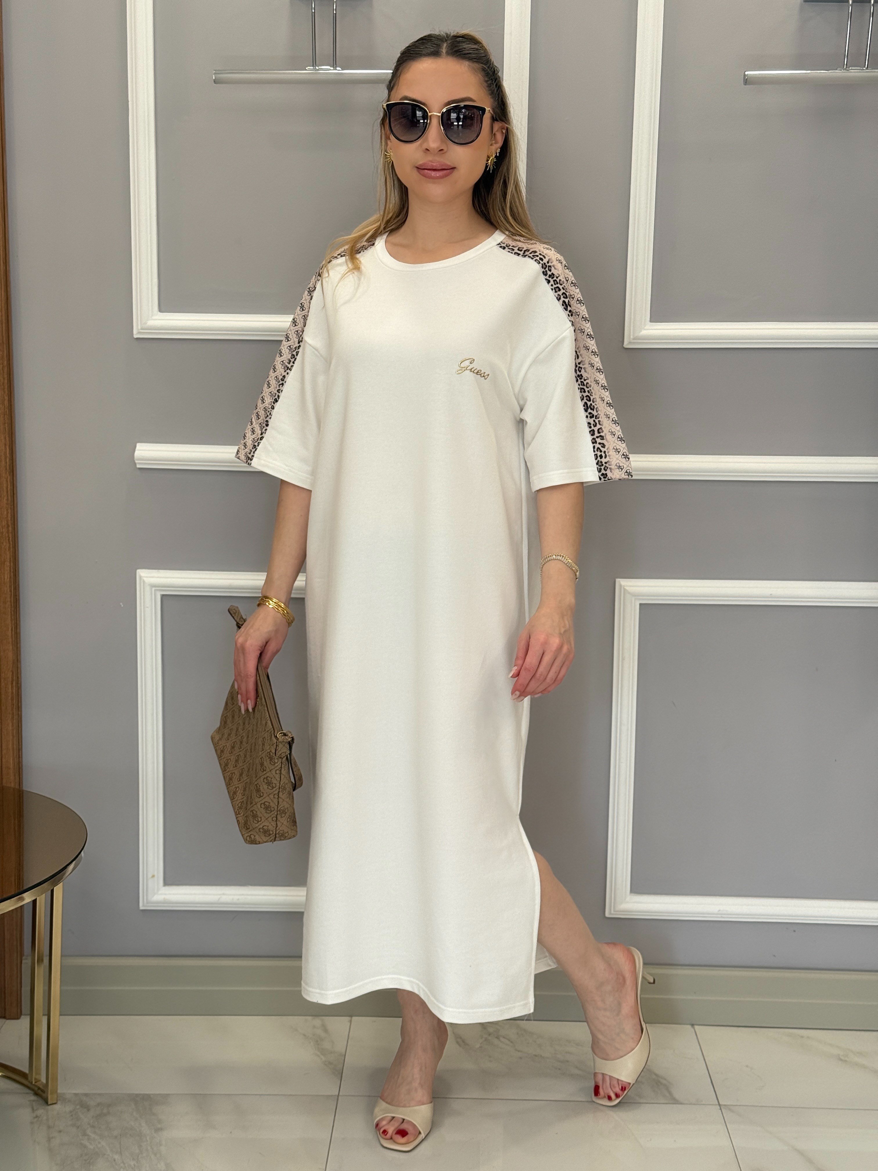 Gu Premium Kol Yan Geçişli  Boyu 118cm Beyaz Elbise 