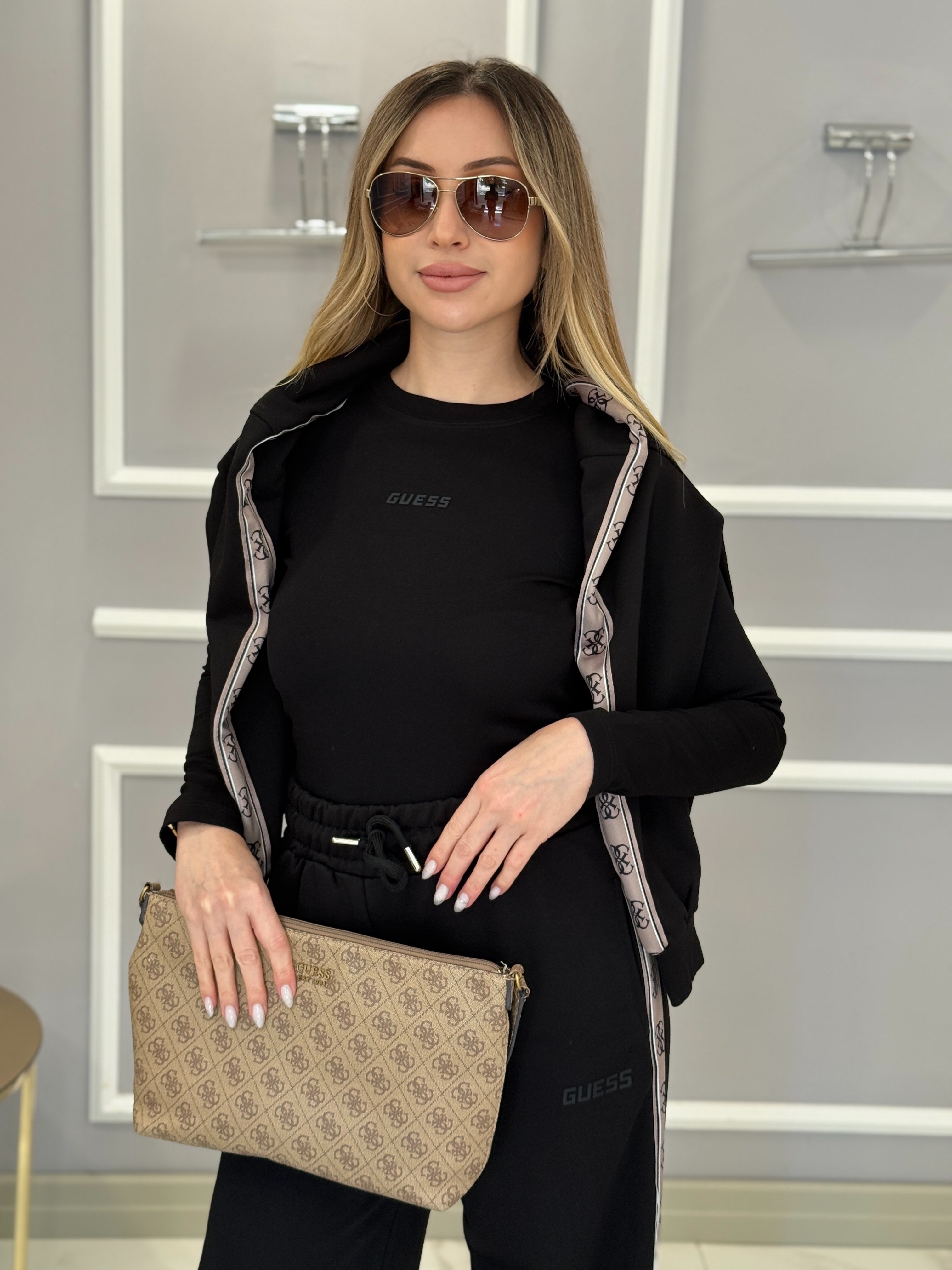 Gu Premium Modal Kumaş Yazı Detaylı Likralı Bluz Siyah