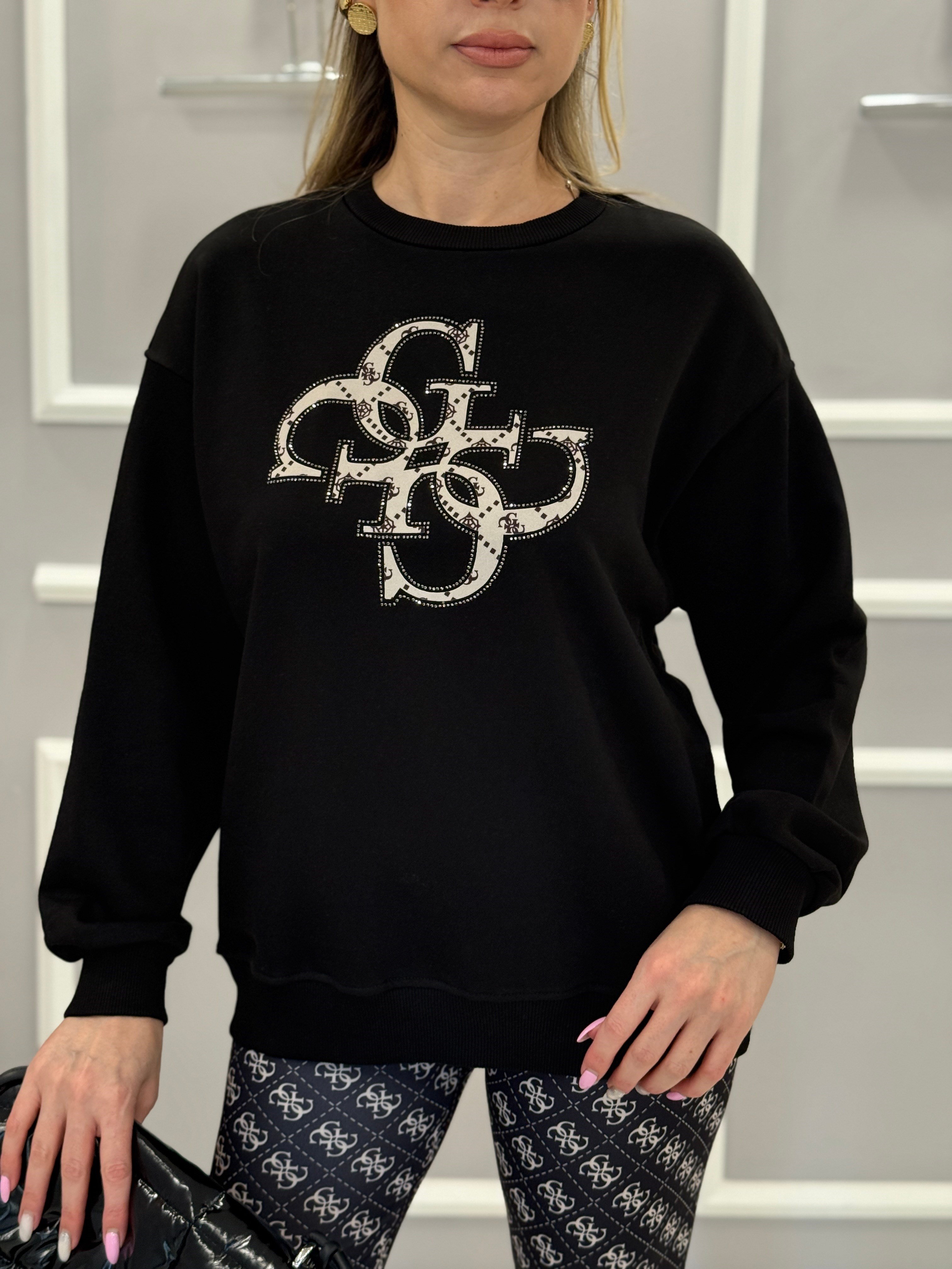 GU Premium Önü G Yazılı Sweatshirt Siyah