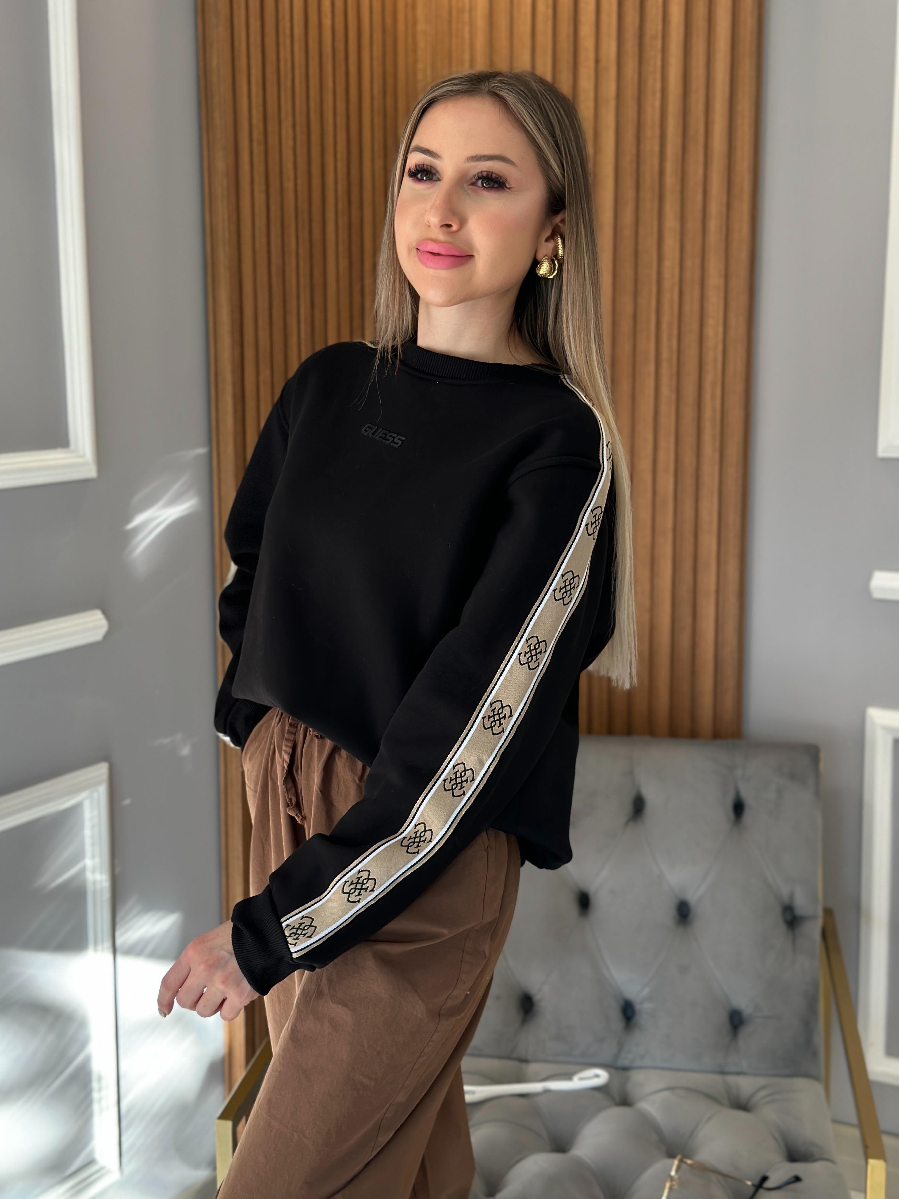 Gu Premium Sweatshirt Logo Detaylı Siyah