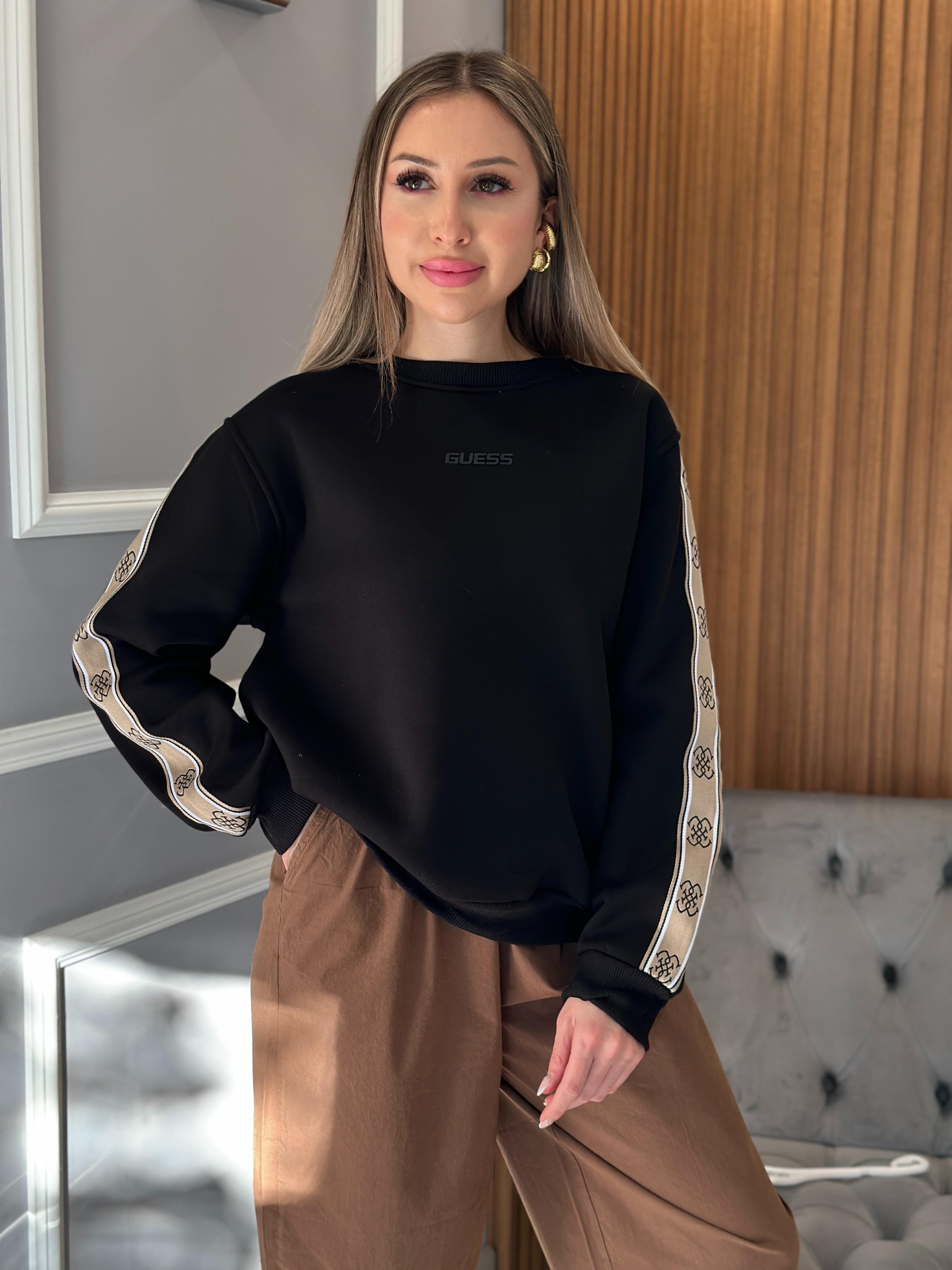 Gu Premium Sweatshirt Logo Detaylı Siyah