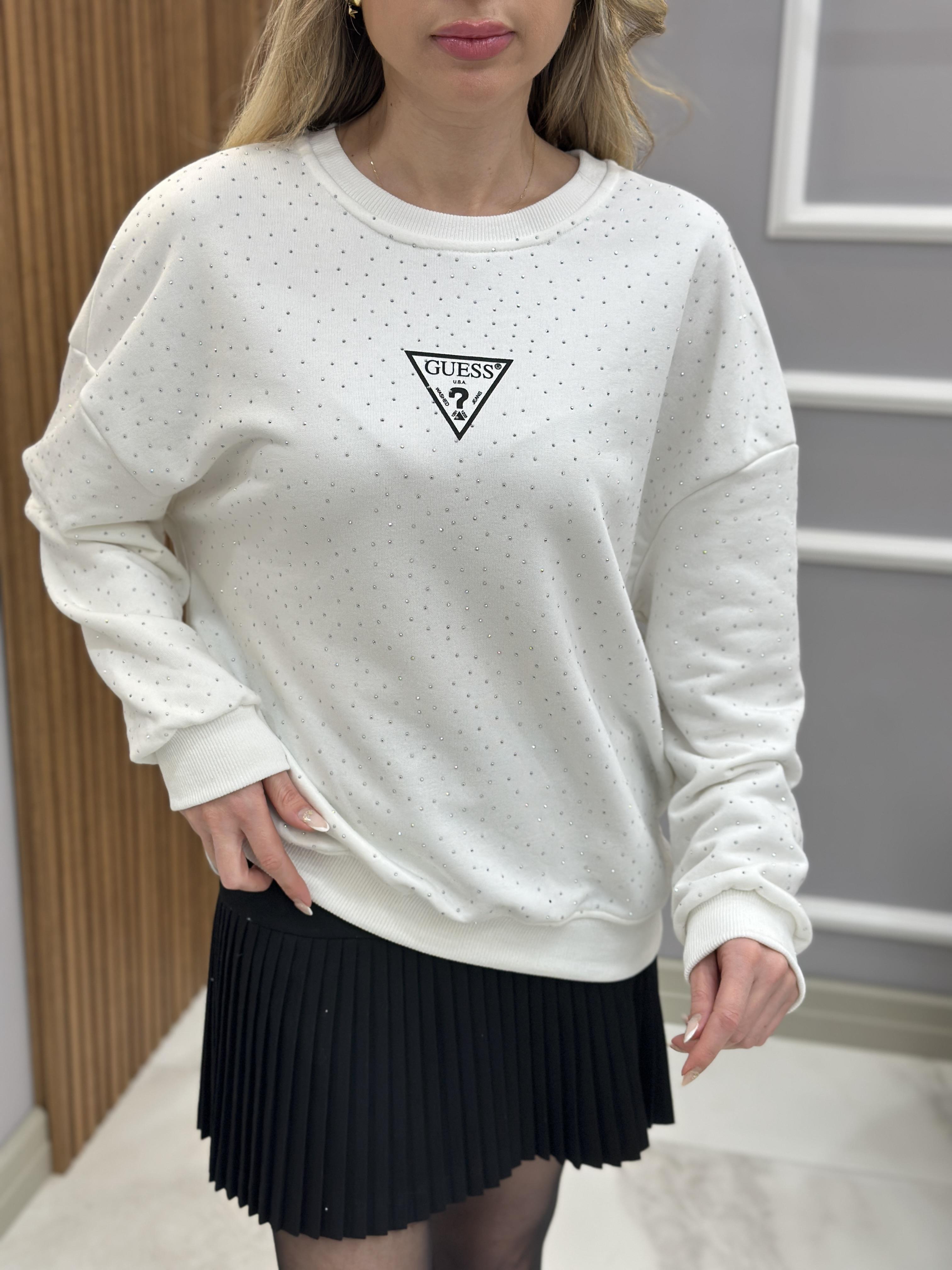 Gu Sweatshirt Serpme Taşlı Ekru