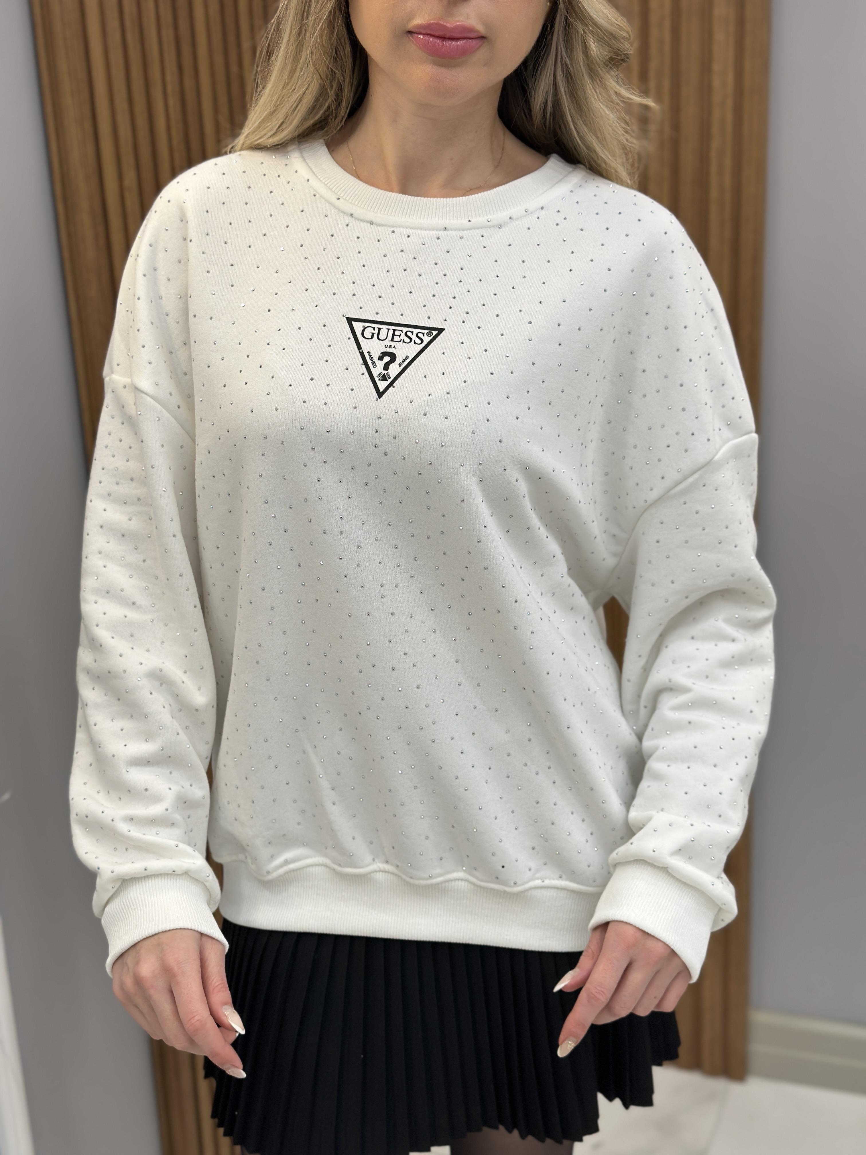 Gu Sweatshirt Serpme Taşlı Ekru