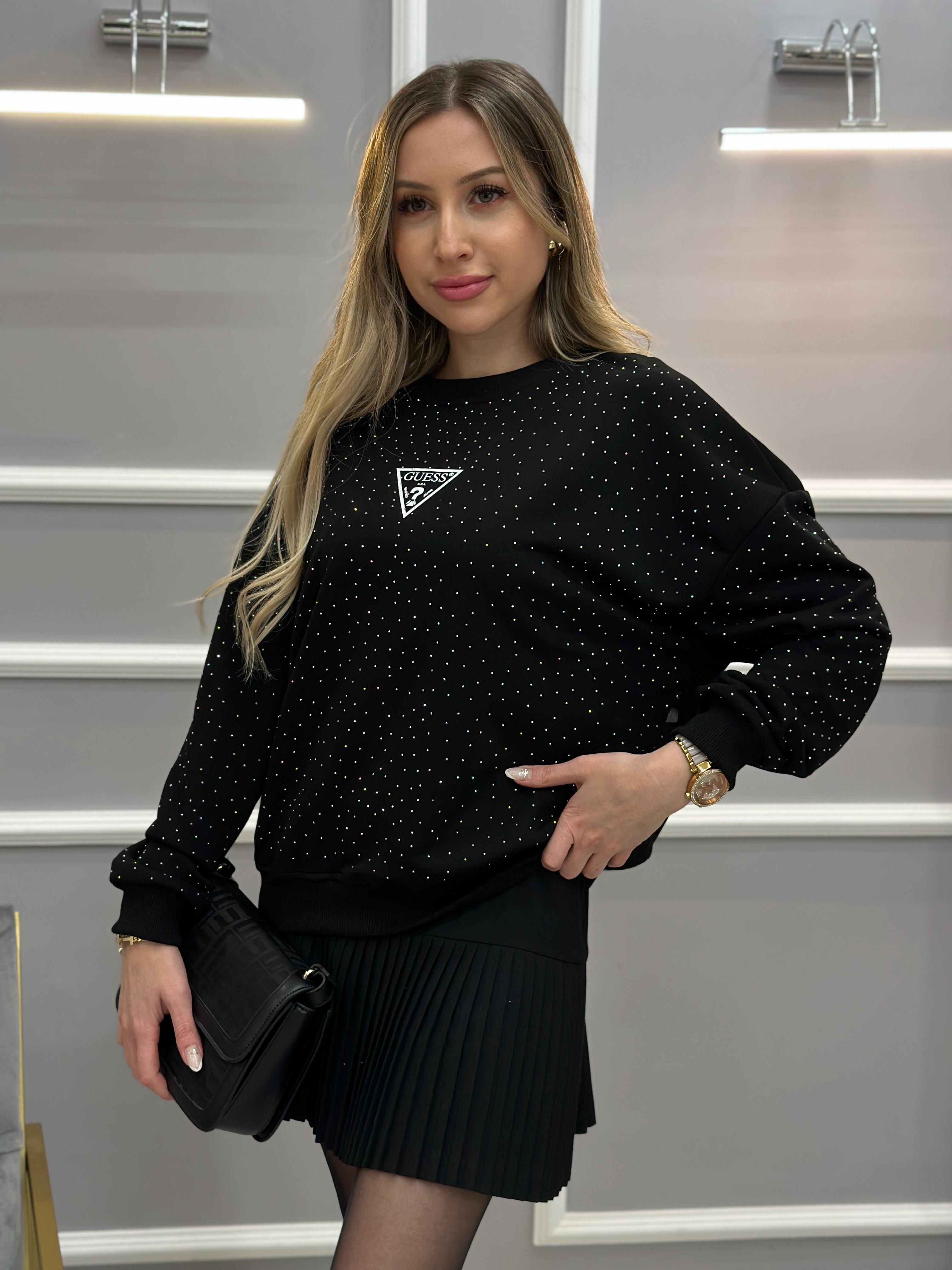 Gu Sweatshirt Serpme Taşlı Siyah