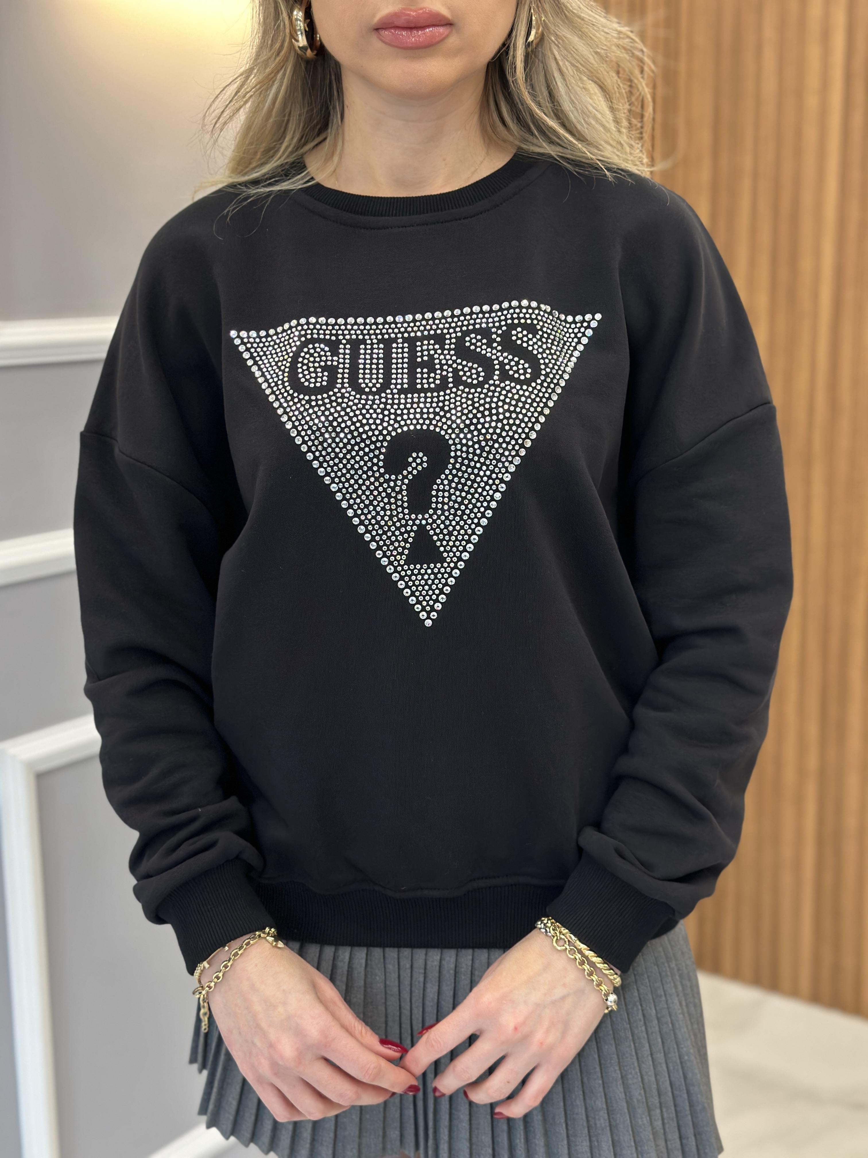 Gu Sweatshirt Silver Yazı Taşlı Siyah