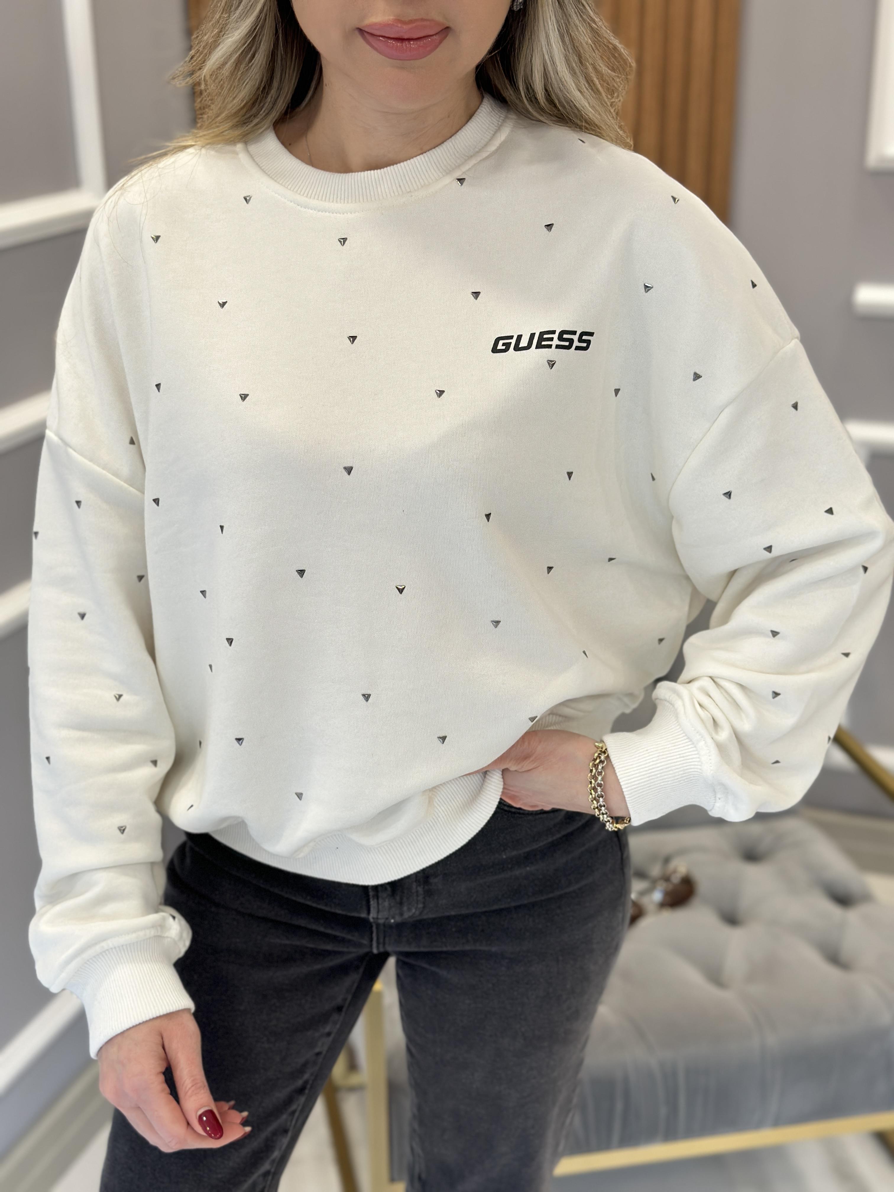 Gu Sweatshirt Üçgen Serpme Taşlı Ekru 