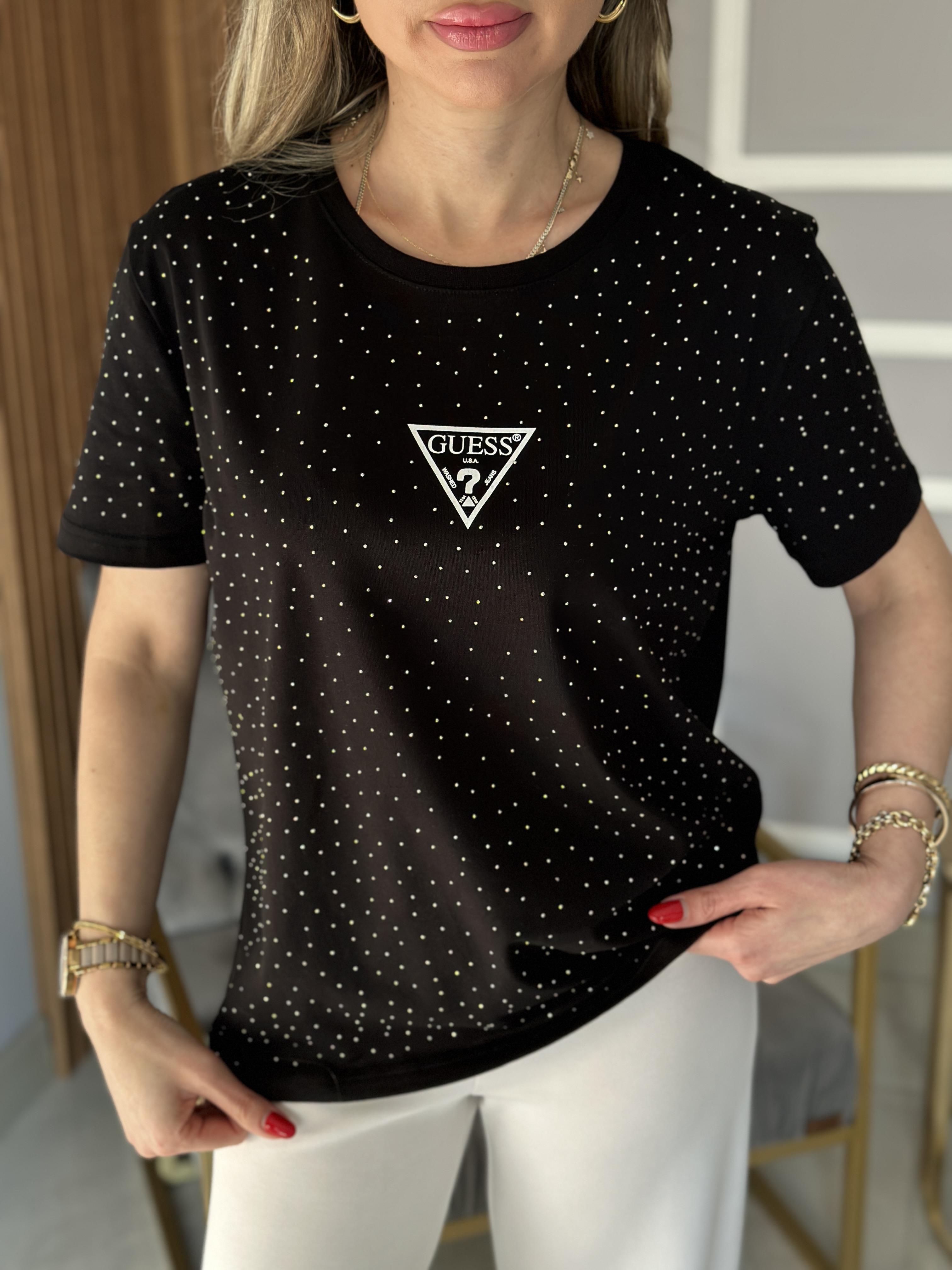 Gu T-shirt Serpme Taşlı Siyah