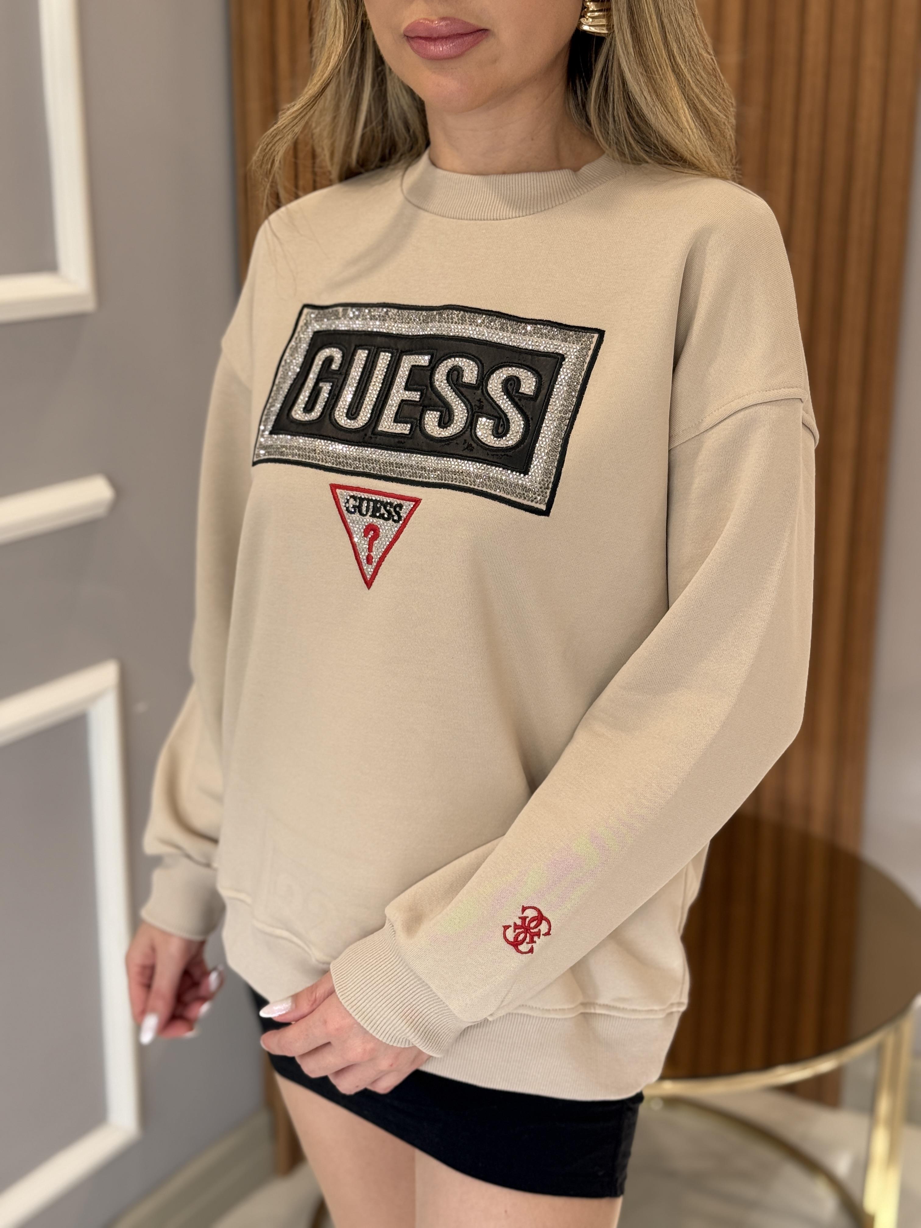 Gu Yazı Taşlı Bilek Detaylı Boyu 65 cm Vizon Sweat