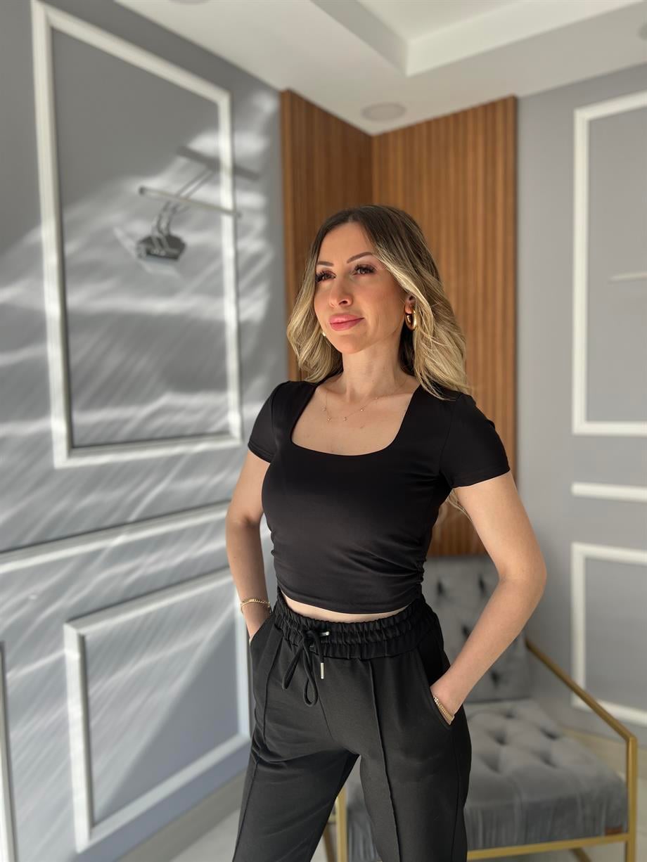 Kısa Kollu Crop Siyah