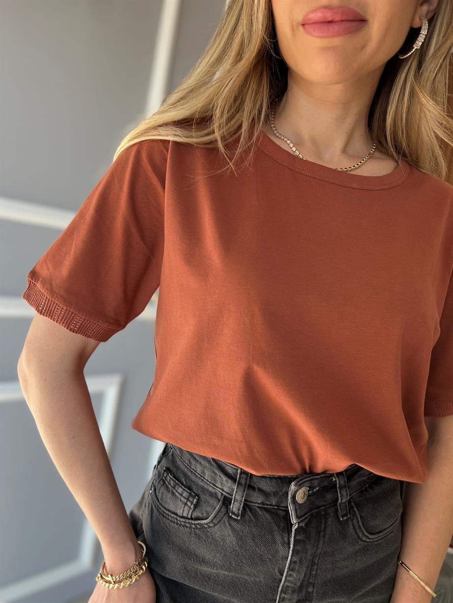 Kol Detaylı Tshirt Basic Tarçın