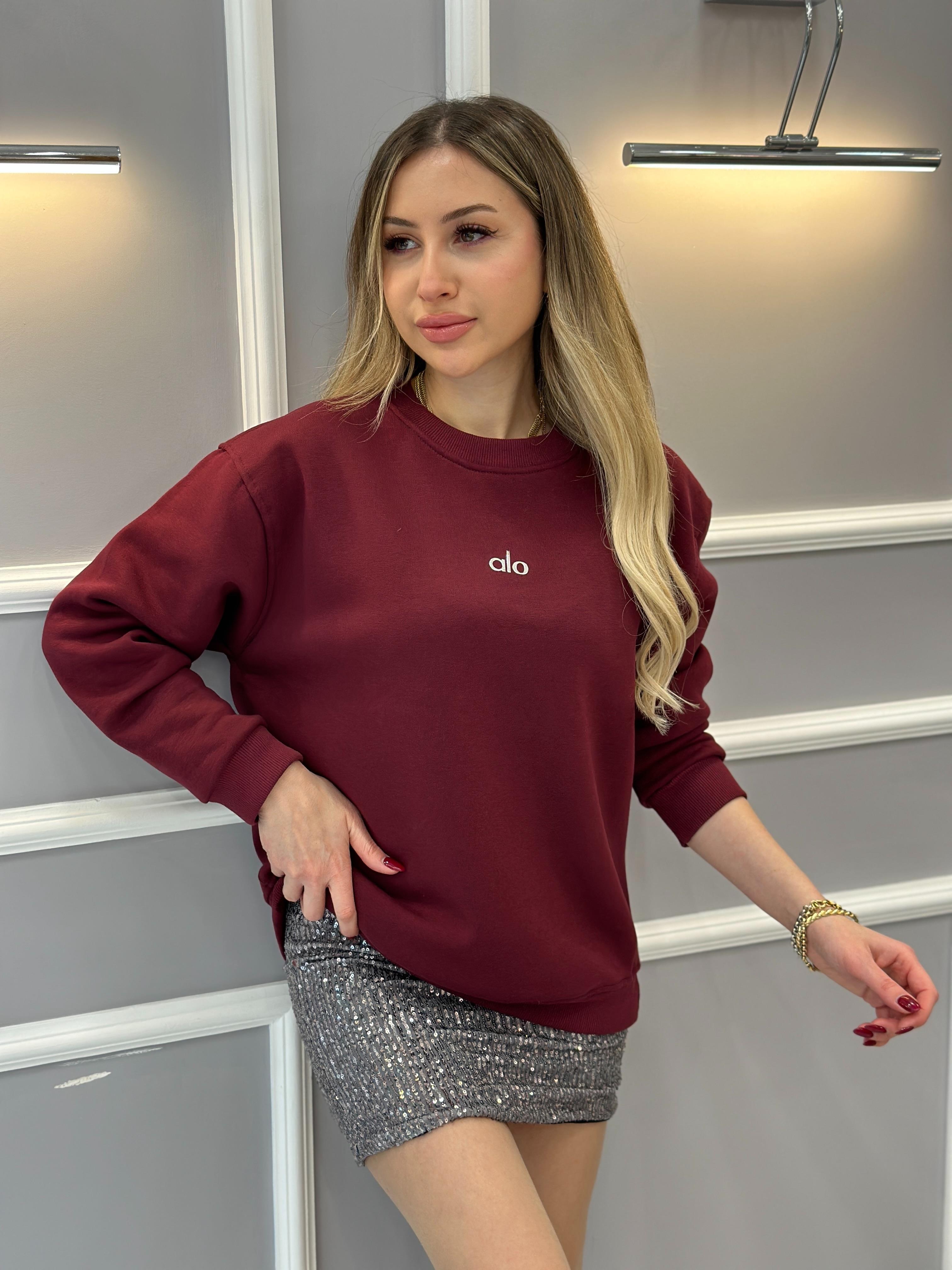 Lo Sweatshirt Silver Yazı Detaylı Bordo