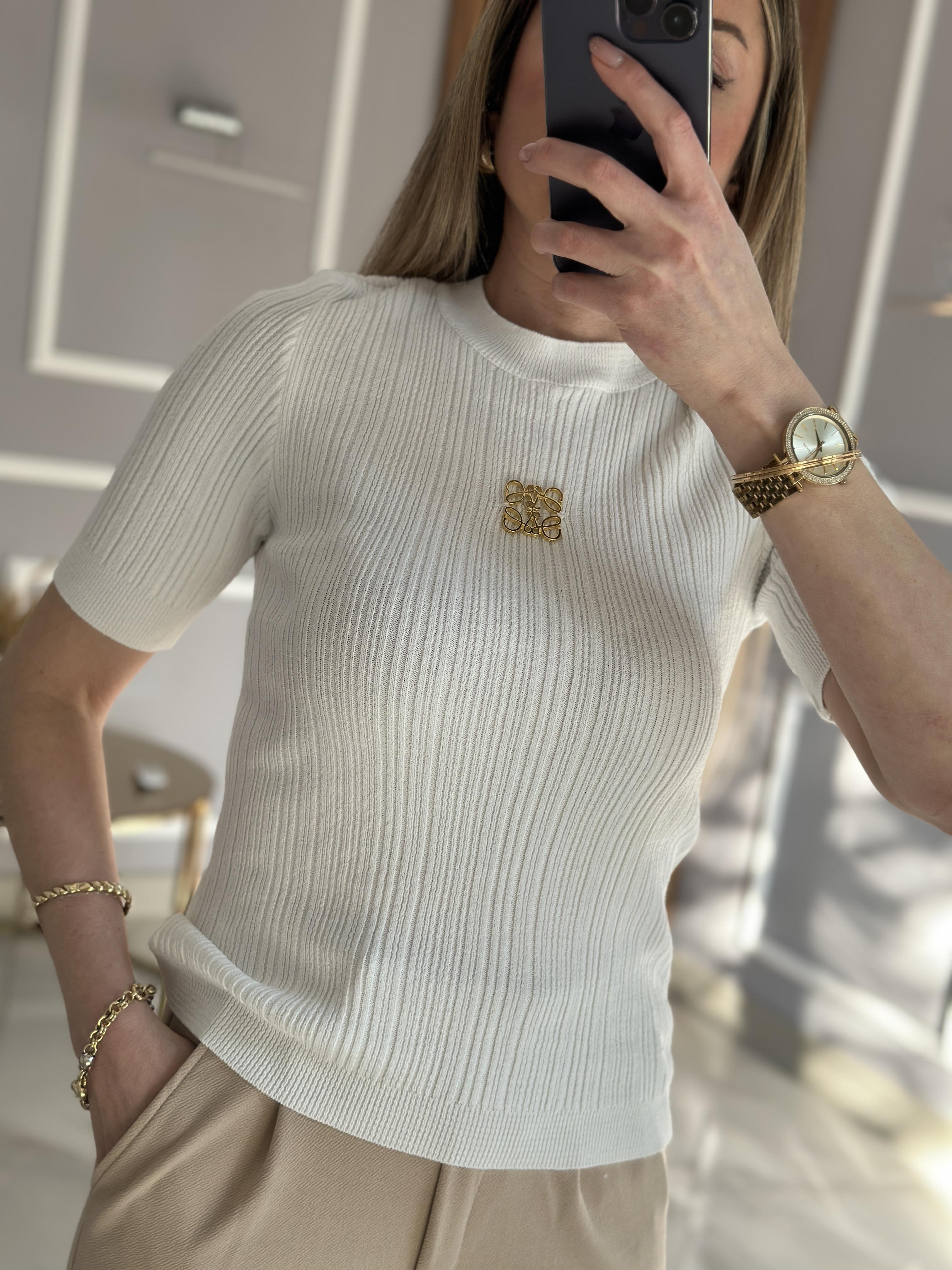 Lv Bluz Gold Detaylı Beyaz