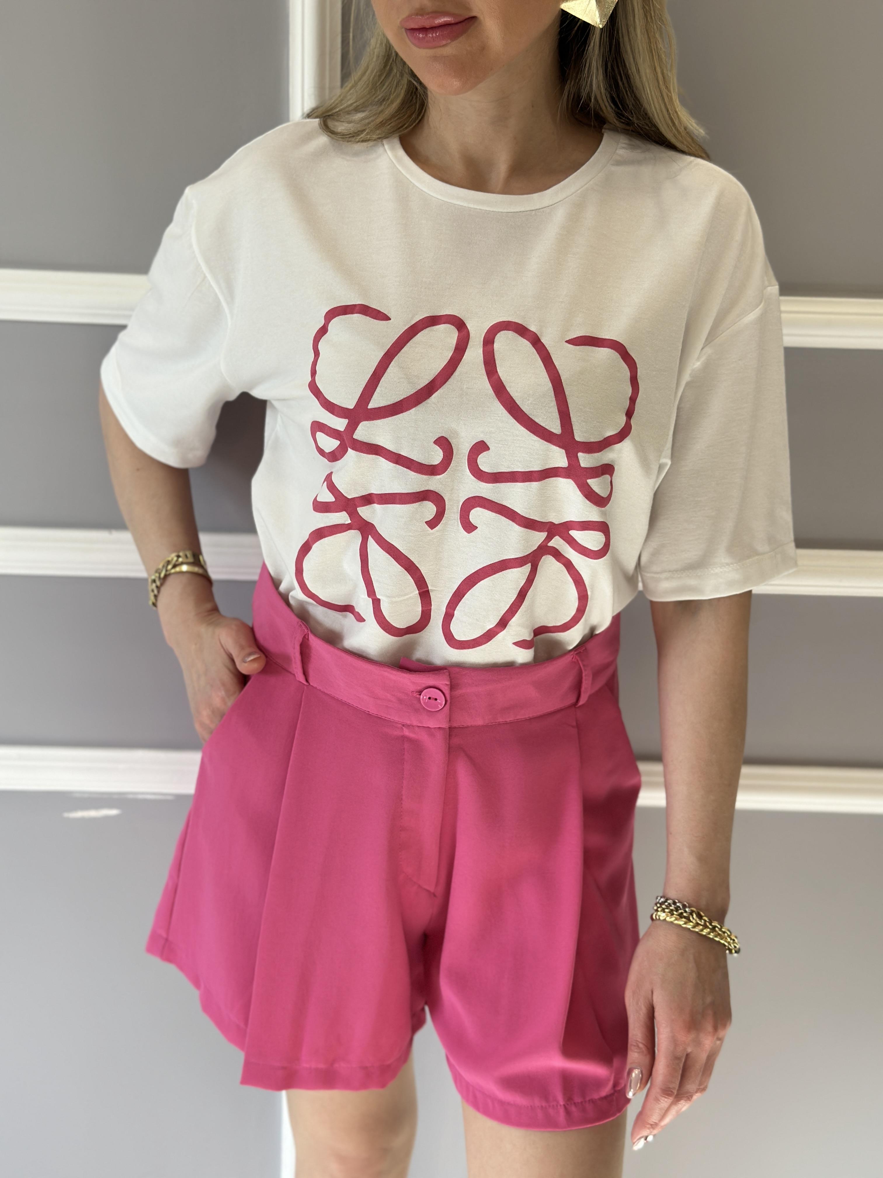 Lv T-shirt Pembe Baskılı Ekru
