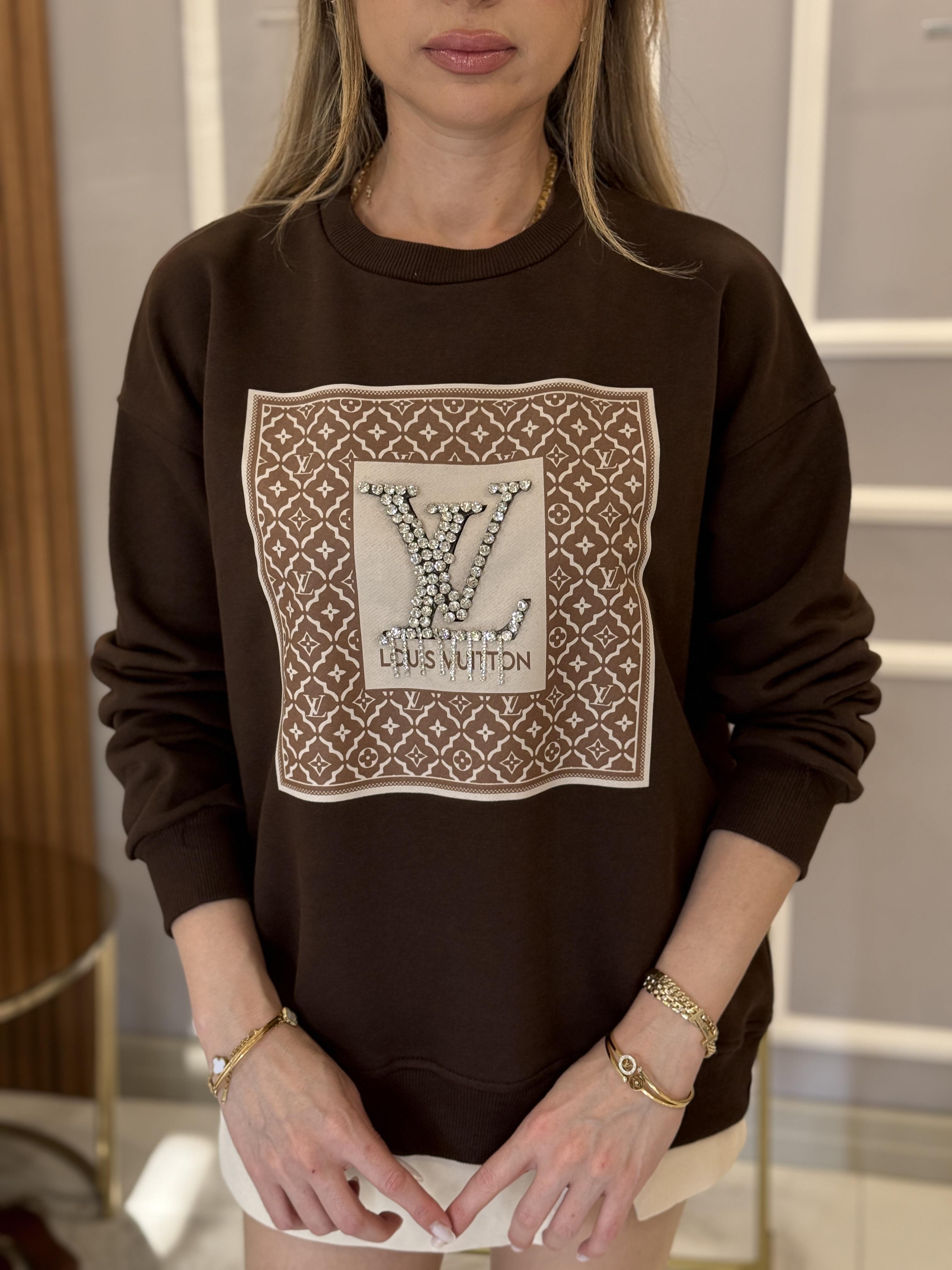 LV Taşlı Sweat Kahverengi Boyu 65 cm