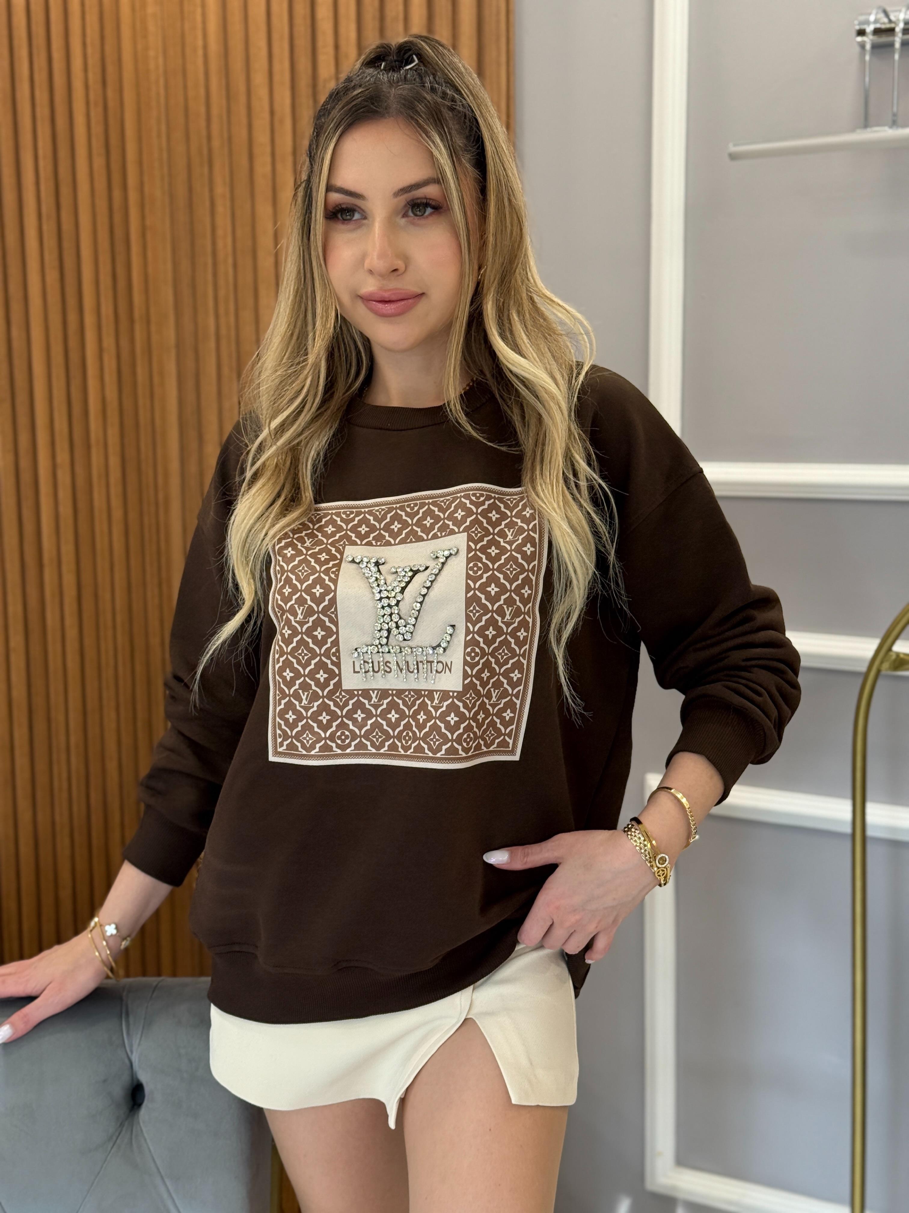 LV Taşlı Sweat Kahverengi Boyu 65 cm