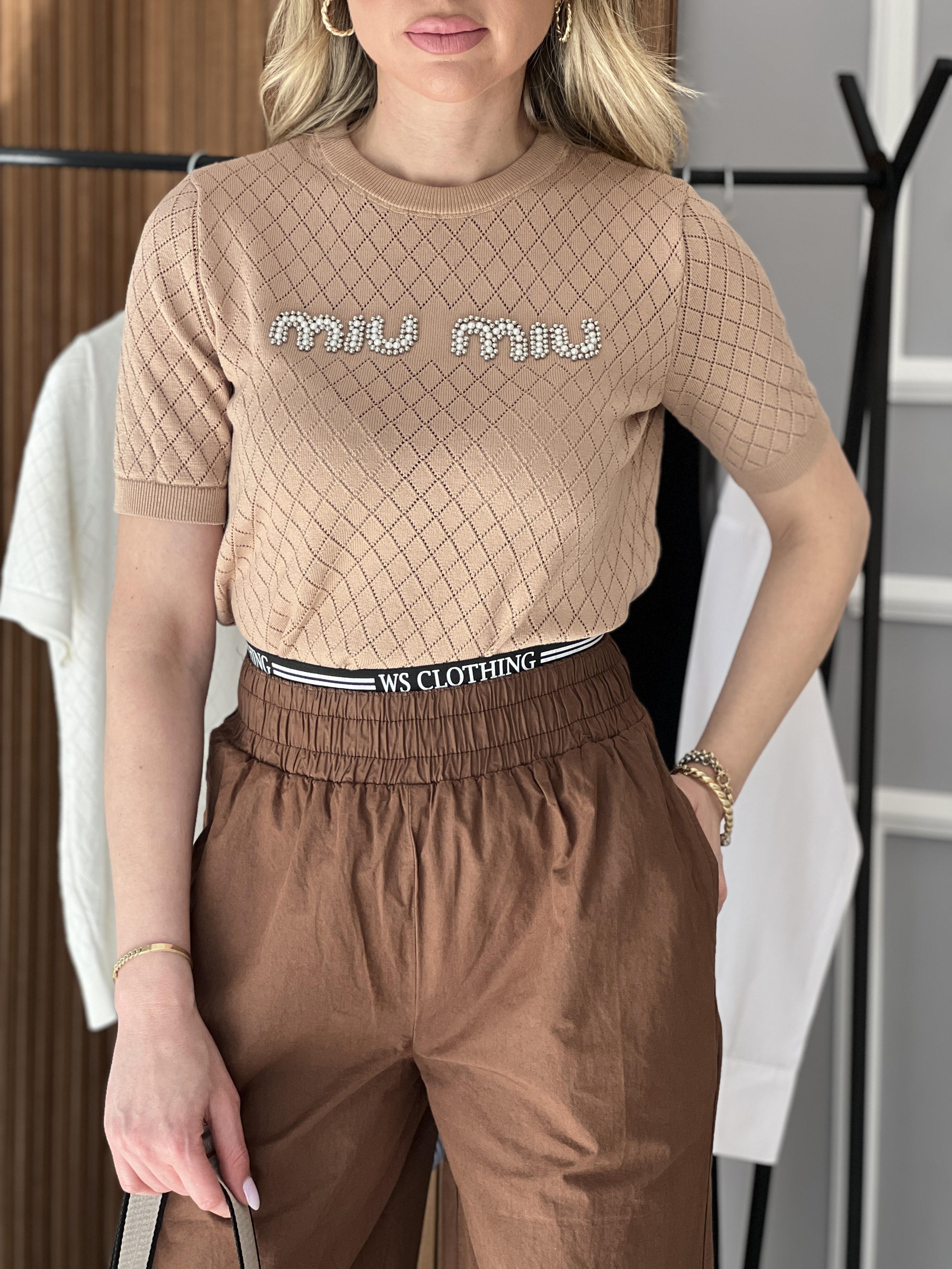 MI Premium Bluz Triko Merserize İnci Detaylı Taş rengi 