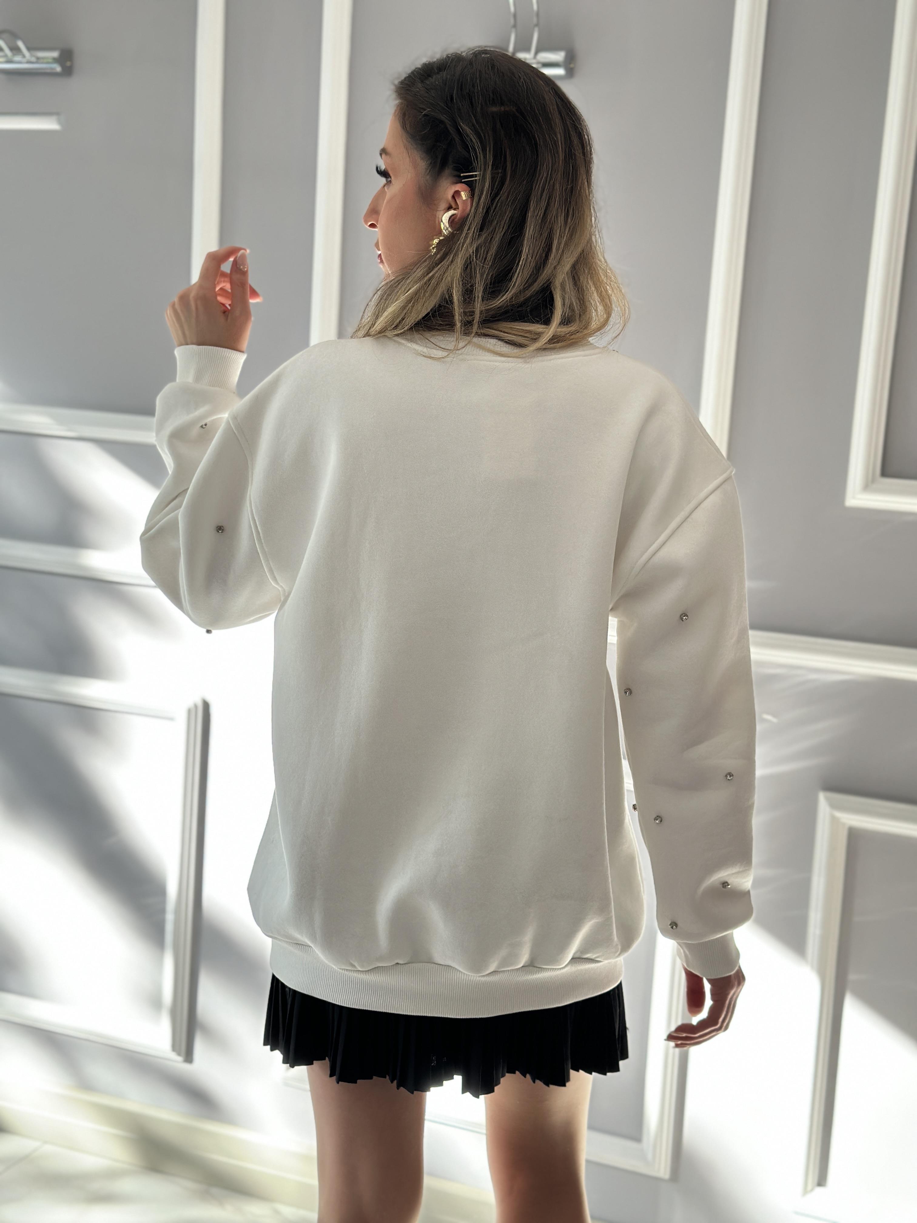 Mi Premium Sweatshirt Taşlı Beyaz