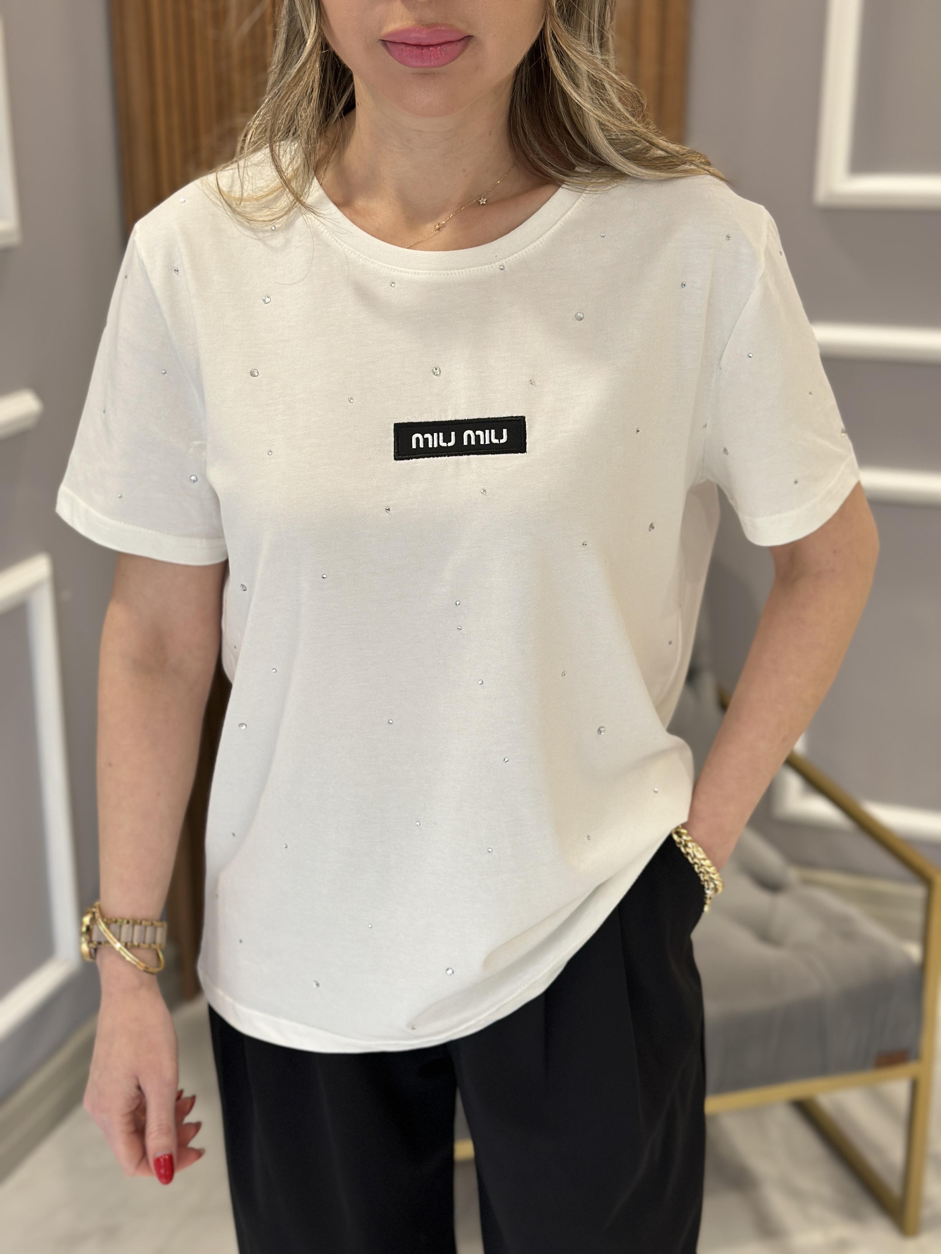 Mi T-shirt Taşlı Beyaz