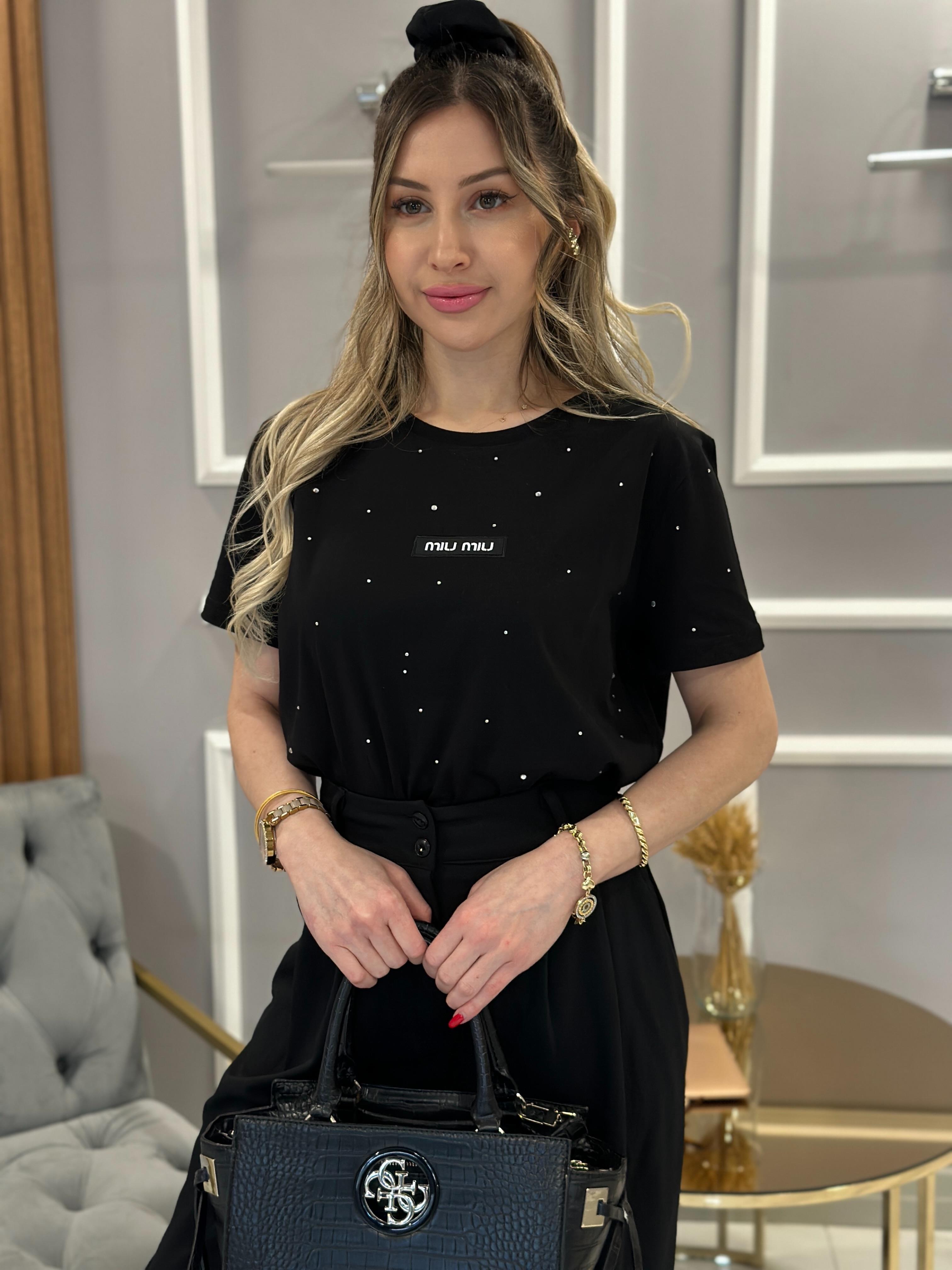 Mi T-shirt Taşlı Siyah